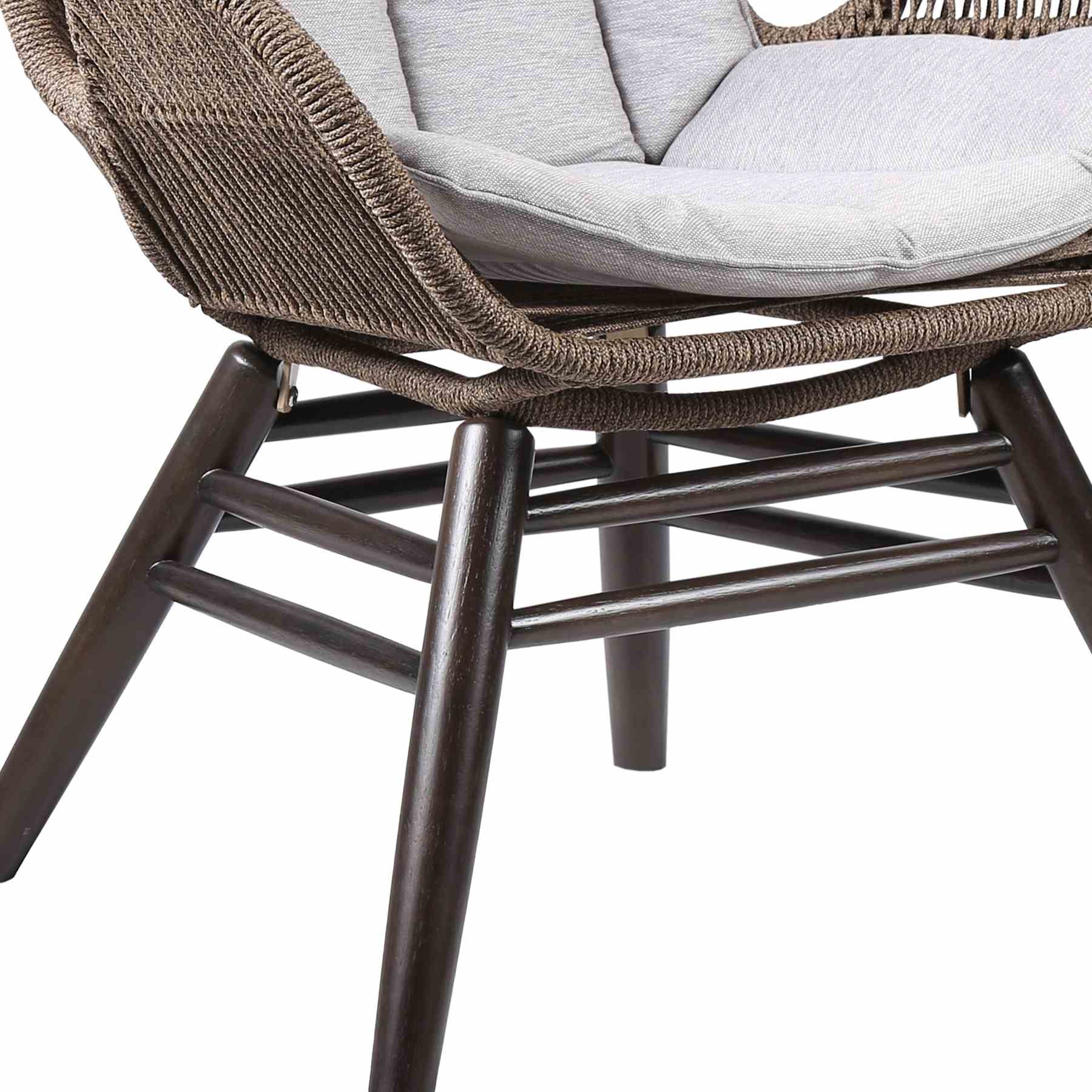 King Indoor Outdoor Lounge Chair in Dark Eucalyptus Wood with Truffle Rope and Gray Cushion - Image 7