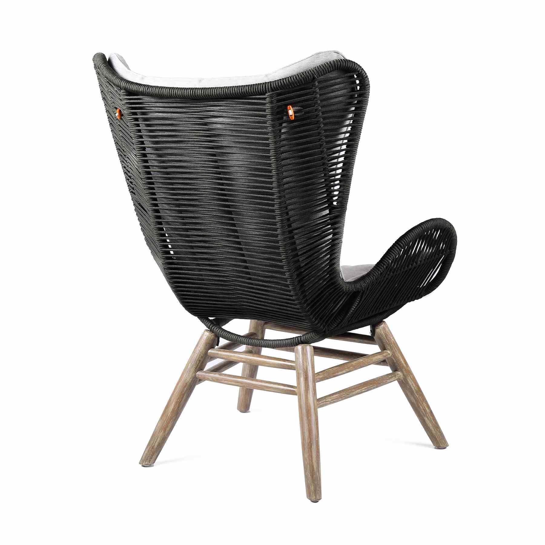 King Indoor Outdoor Lounge Chair in Light Eucalyptus Wood with Charcoal Rope and Gray Cushion - Image 4
