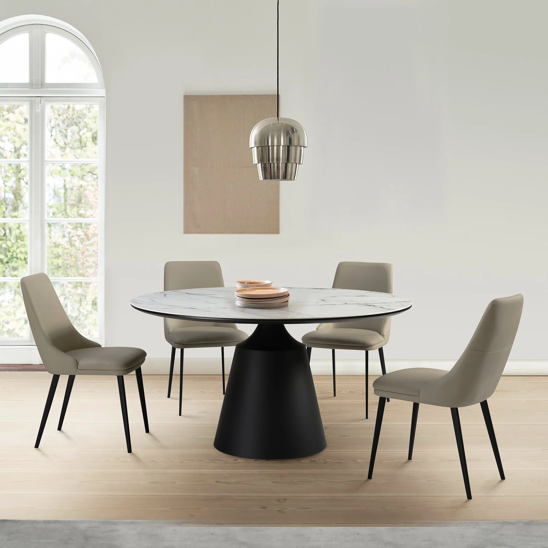 Knox Genesis 5 Piece Dining Set with Sintered Stone Top and Taupe Gray Faux Leather Chairs - Image 11