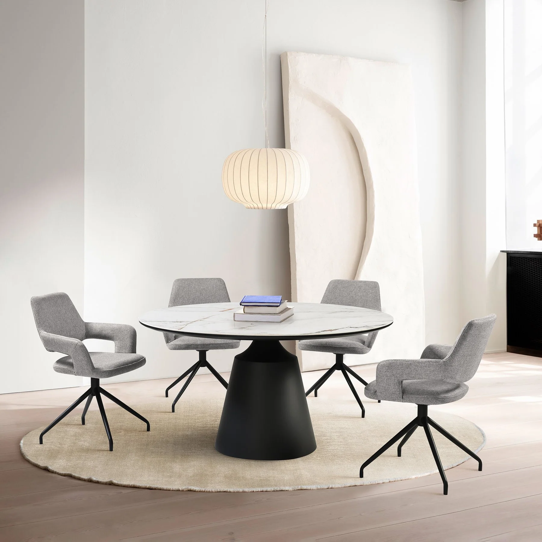 Knox Penny 5 Piece Dining Set with Sintered Stone Top and Gray Fabric Chairs - Image 11