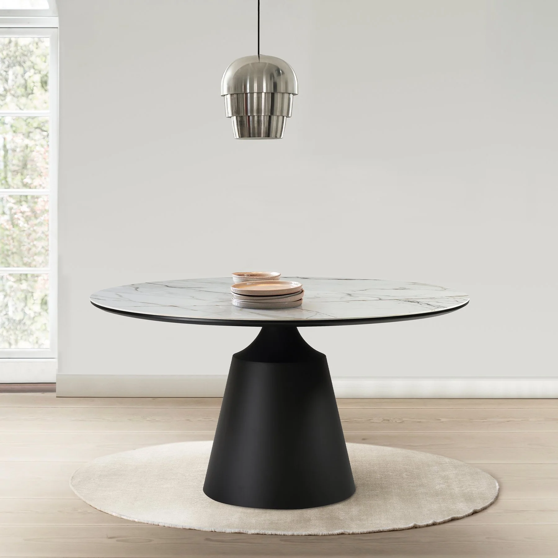 Knox Round Dining Table with Stone Top and Black Metal Base - Image 8