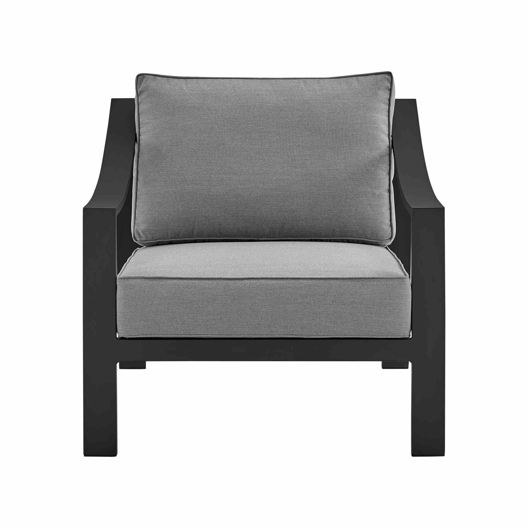 Koda 4 Piece Outdoor Patio Furniture Set in Black Aluminum with Gray Cushions - Image 4