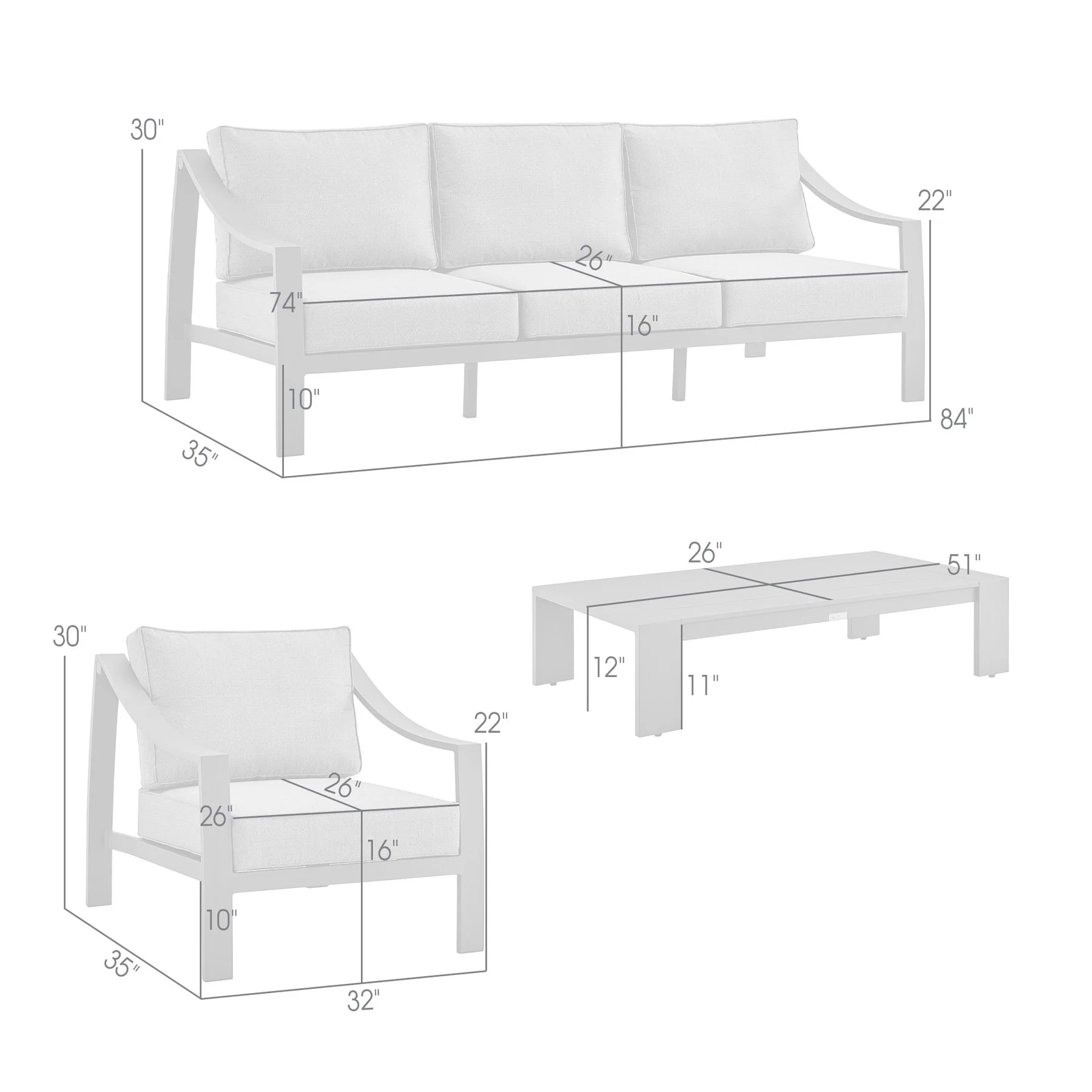 Koda 4 Piece Outdoor Patio Furniture Set in Dark Brown Aluminum with Cushions - Image 13
