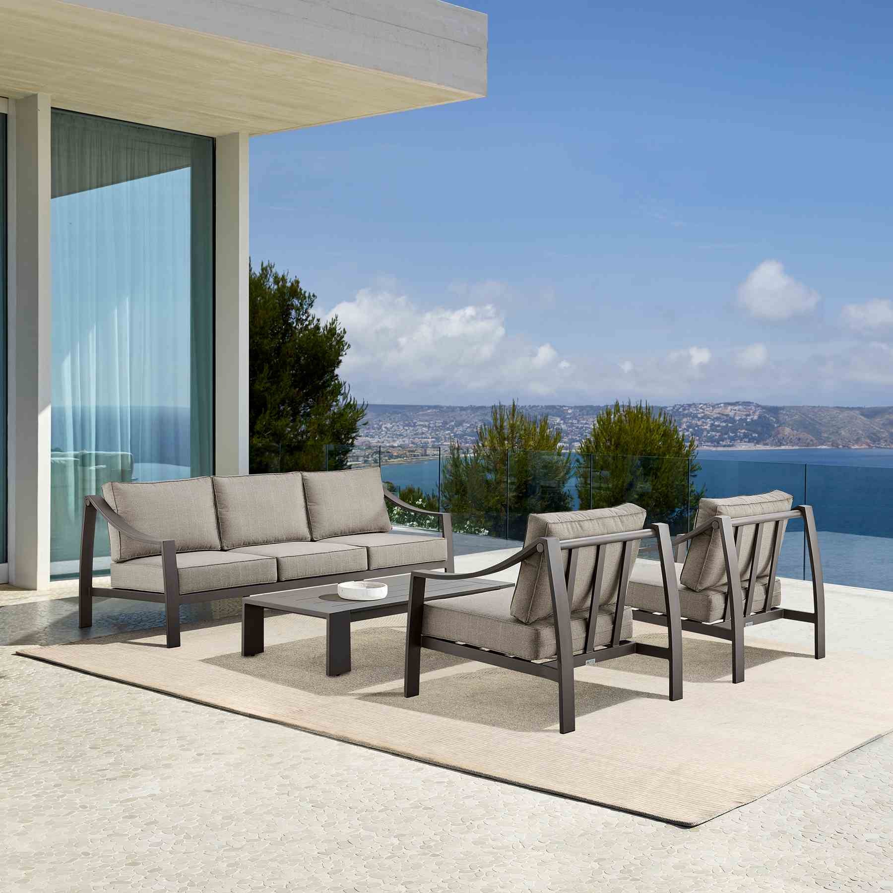 Koda 4 Piece Outdoor Patio Furniture Set in Dark Brown Aluminum with Cushions - Image 14