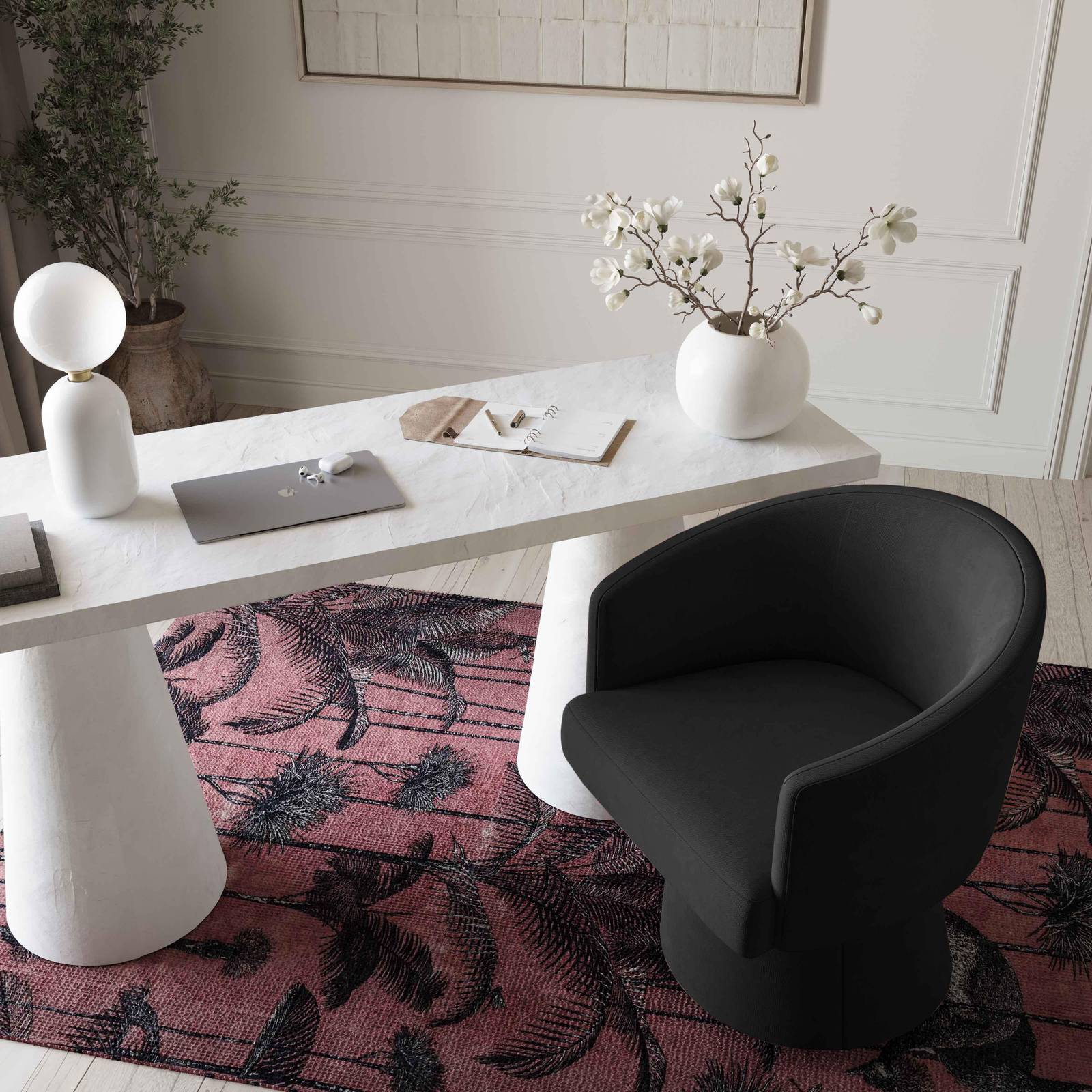 Kristen Black Upcycled Chenille Rolling Desk Chair - Image 2