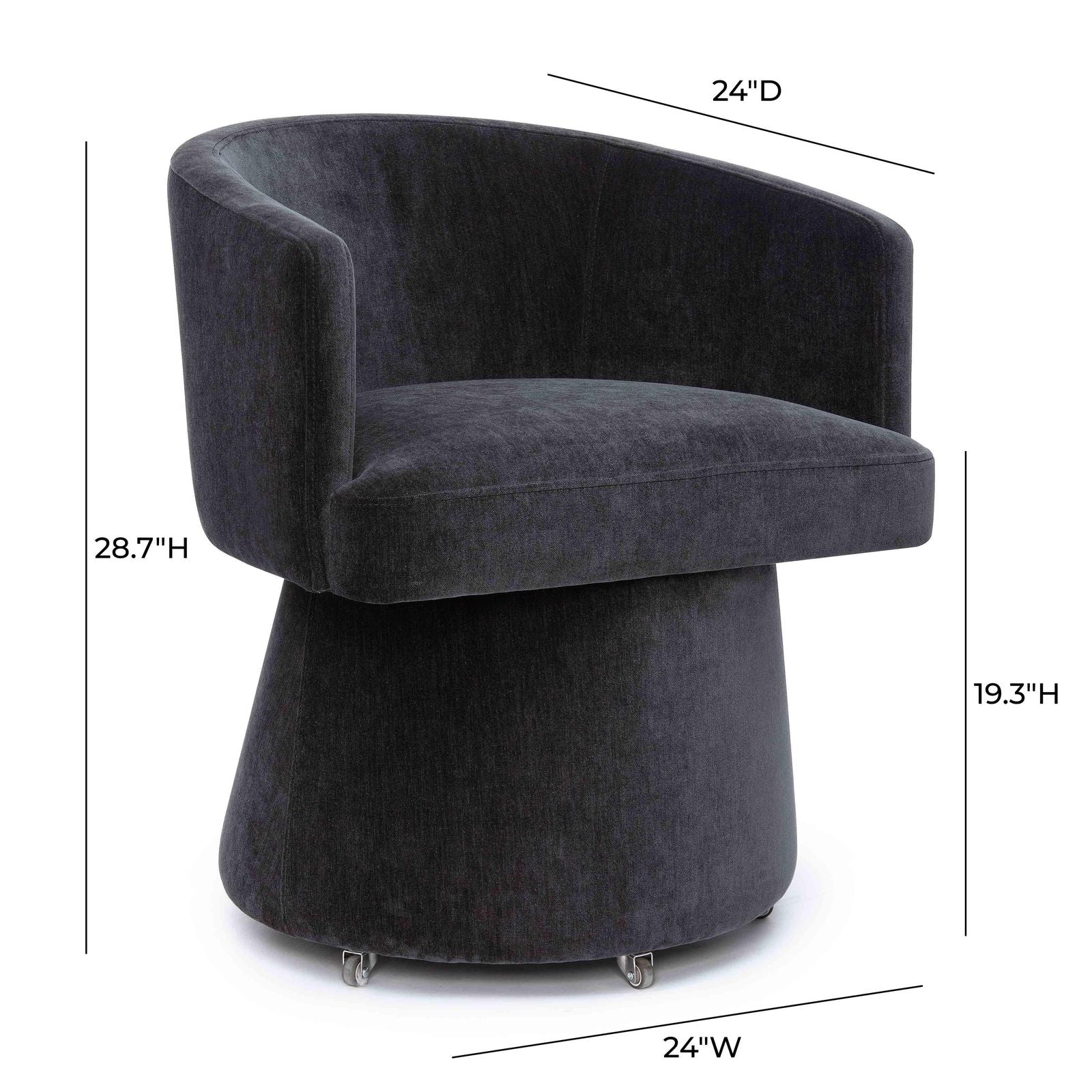 Kristen Black Upcycled Chenille Rolling Desk Chair - Image 6