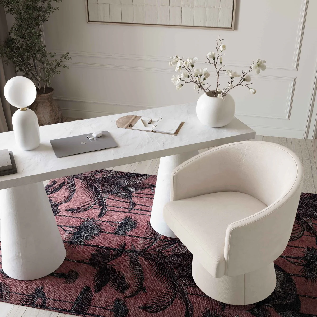 Kristen Cream Upcycled Chenille Rolling Desk Chair - Image 2