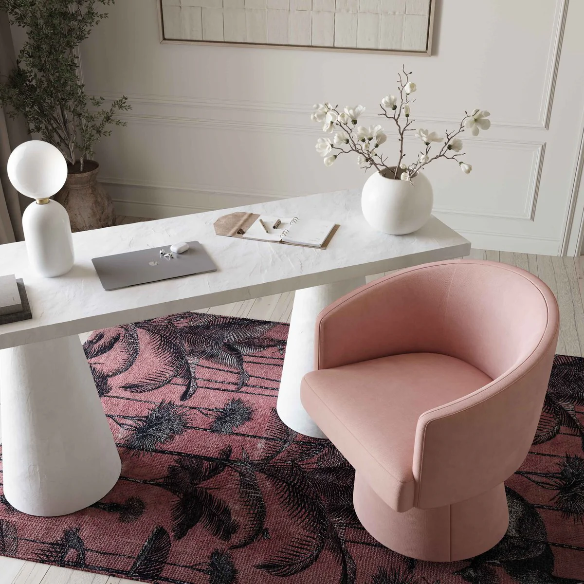 Kristen Pink Upcycled Chenille Rolling Desk Chair - Image 2