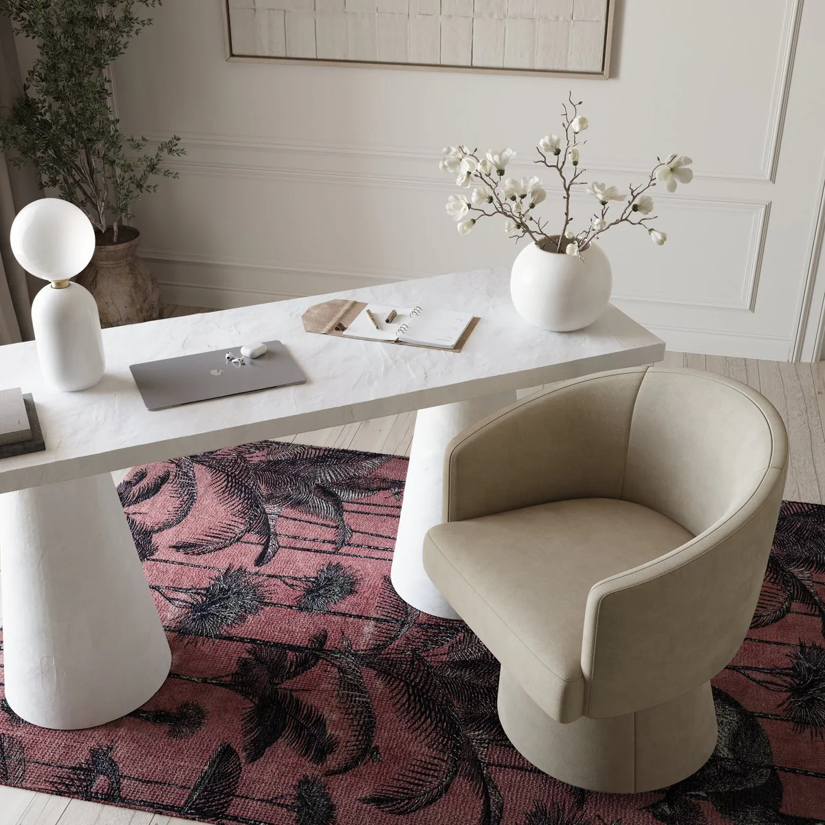 Kristen Taupe Upcycled Chenille Rolling Desk Chair - Image 2