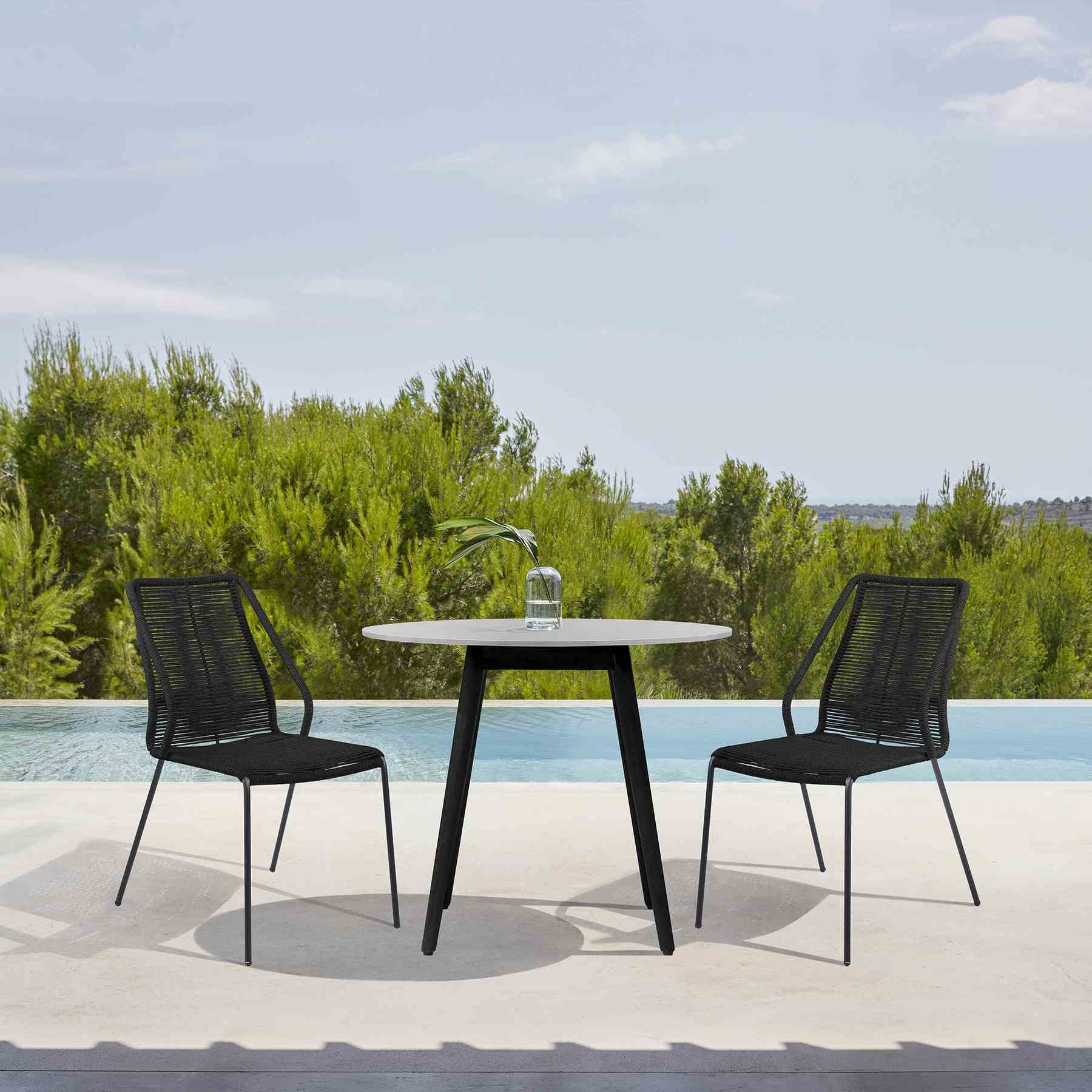Kylie and Clip 3 Piece Outdoor Patio 36" Dining Set in Black Eucalyptus Wood and Black Rope - Image 14
