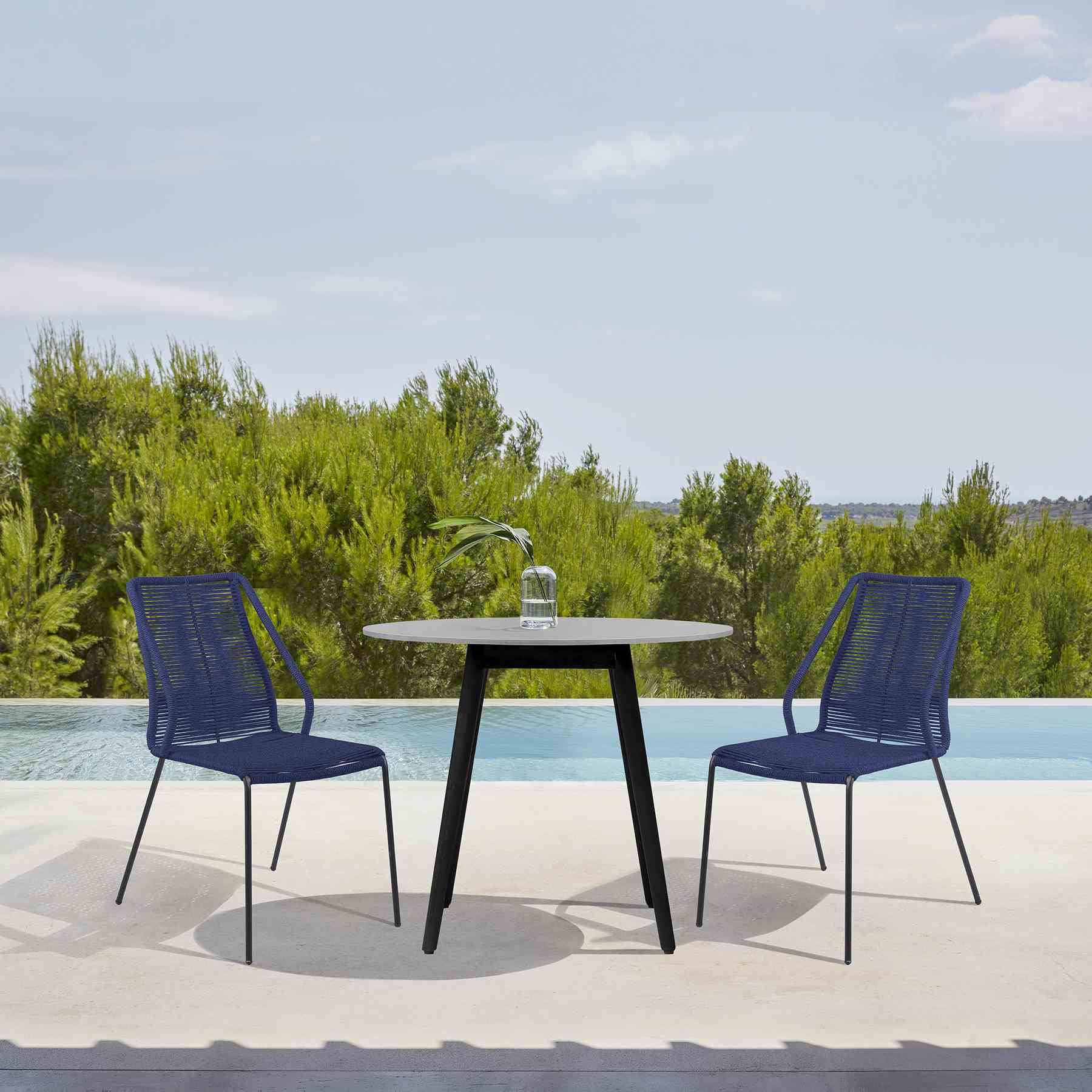 Kylie and Clip 3 Piece Outdoor Patio 36" Dining Set in Black Eucalyptus Wood and Blue Rope - Image 14