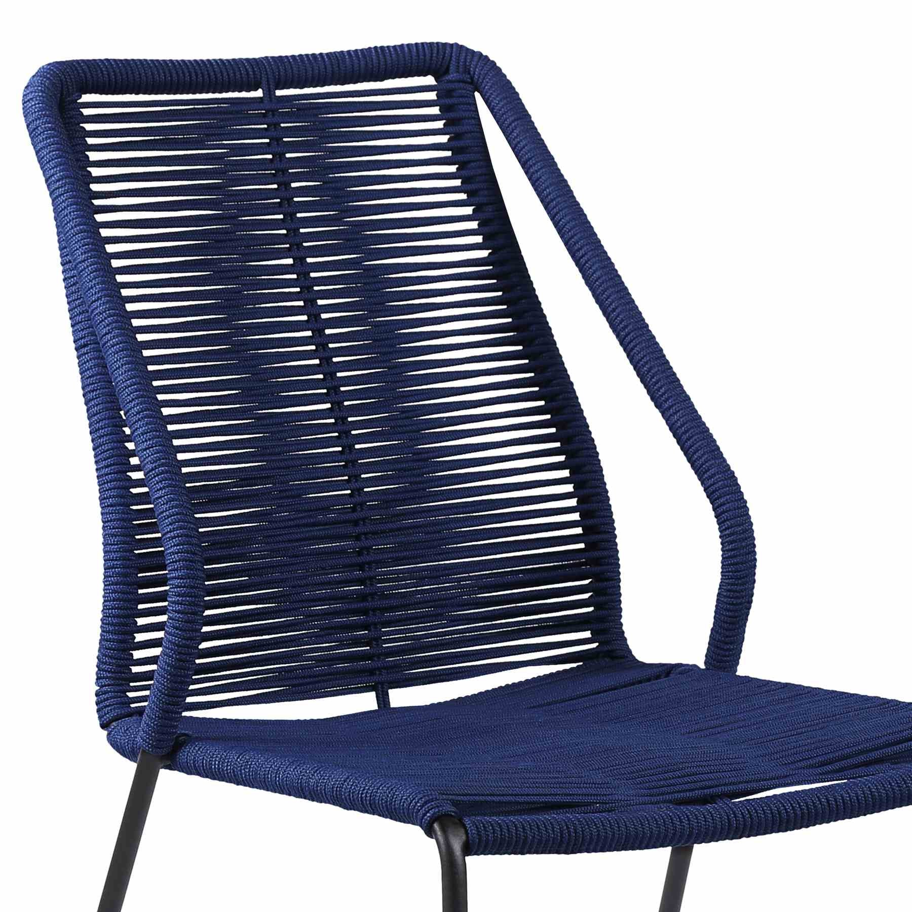 Kylie and Clip 3 Piece Outdoor Patio 36" Dining Set in Black Eucalyptus Wood and Blue Rope - Image 6
