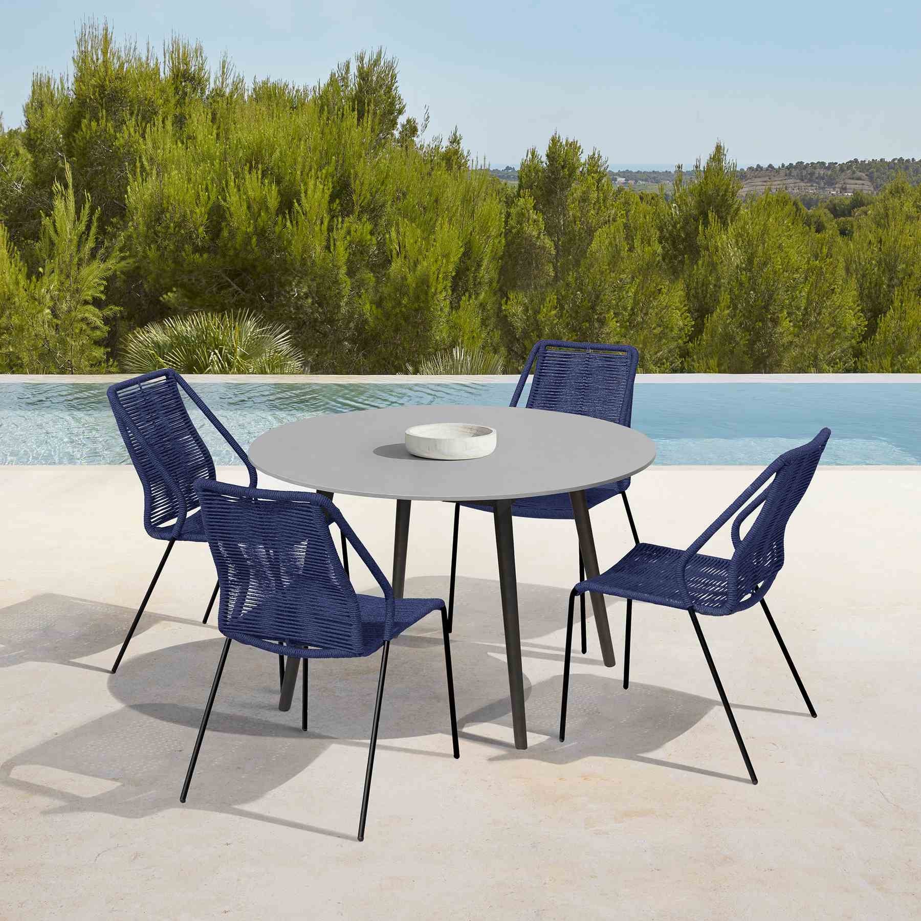 Kylie and Clip Outdoor Patio 5 Piece Dining Set in Blue Rope with Black Eucalyptus Wood - Image 14