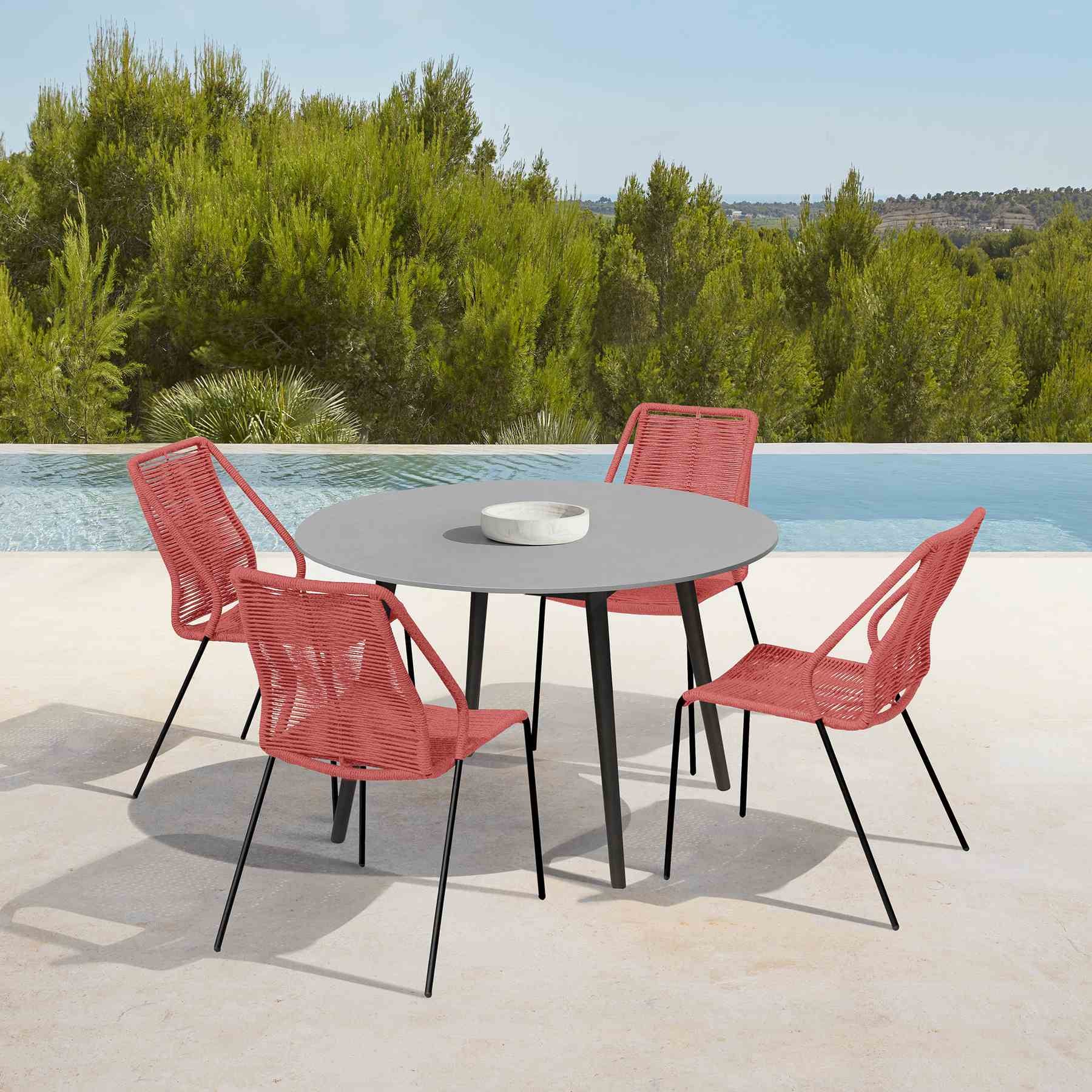 Kylie and Clip Outdoor Patio 5 Piece Dining Set in Brick Red Rope with Black Eucalyptus Wood - Image 14