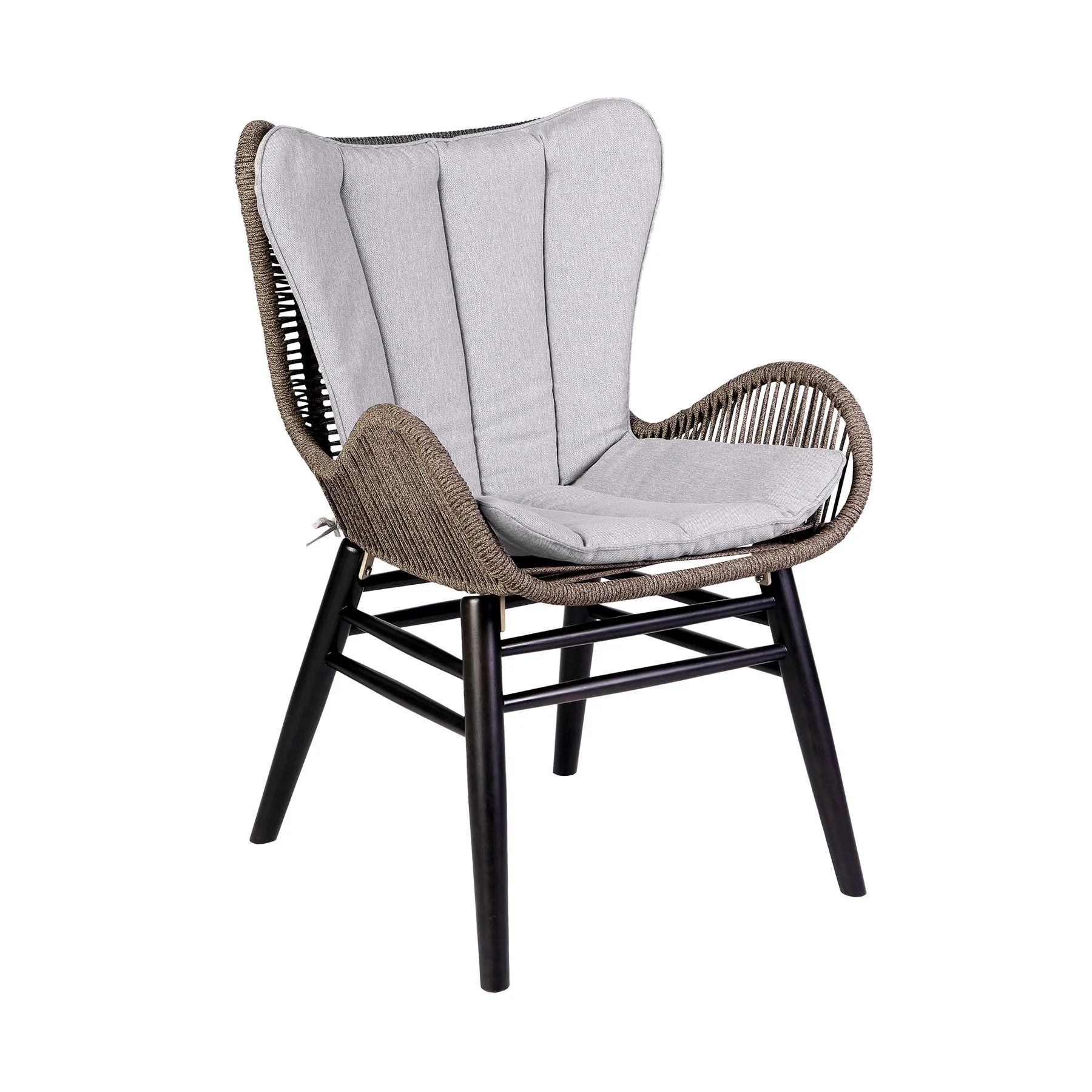 Kylie and Mateo 5 Piece Outdoor Patio Dining Set in Dark Eucalyptus Wood with Truffle Rope and Gray Cushions - Image 2