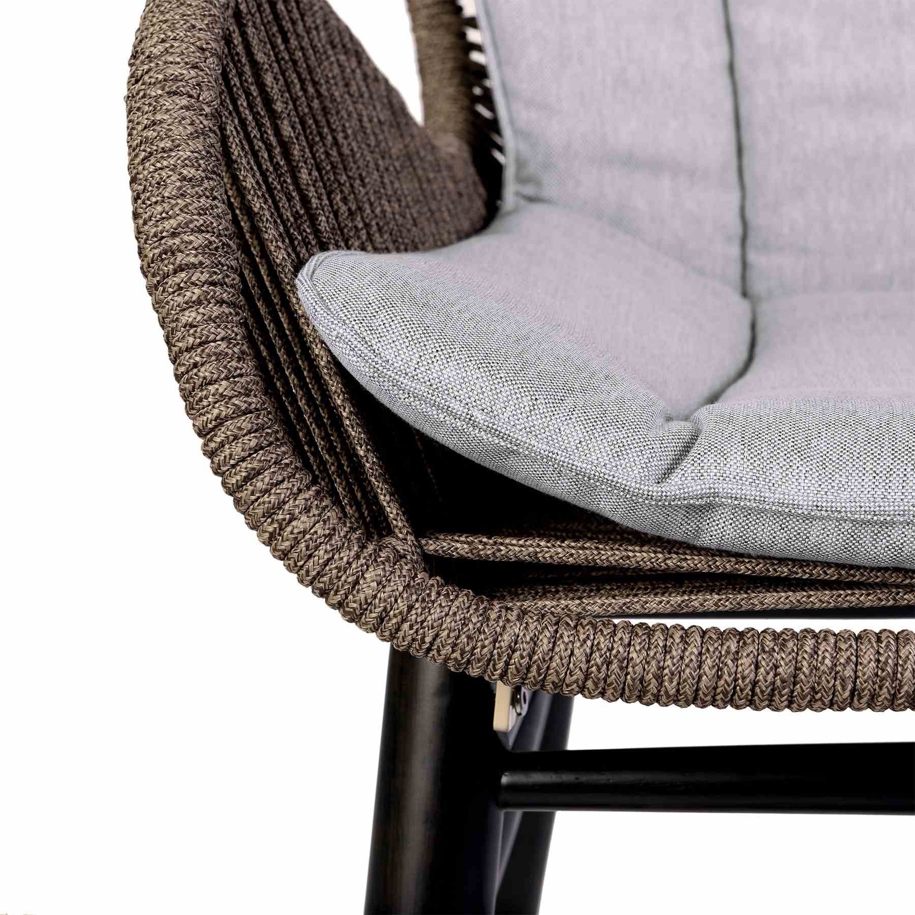 Kylie and Mateo 5 Piece Outdoor Patio Dining Set in Dark Eucalyptus Wood with Truffle Rope and Gray Cushions - Image 6