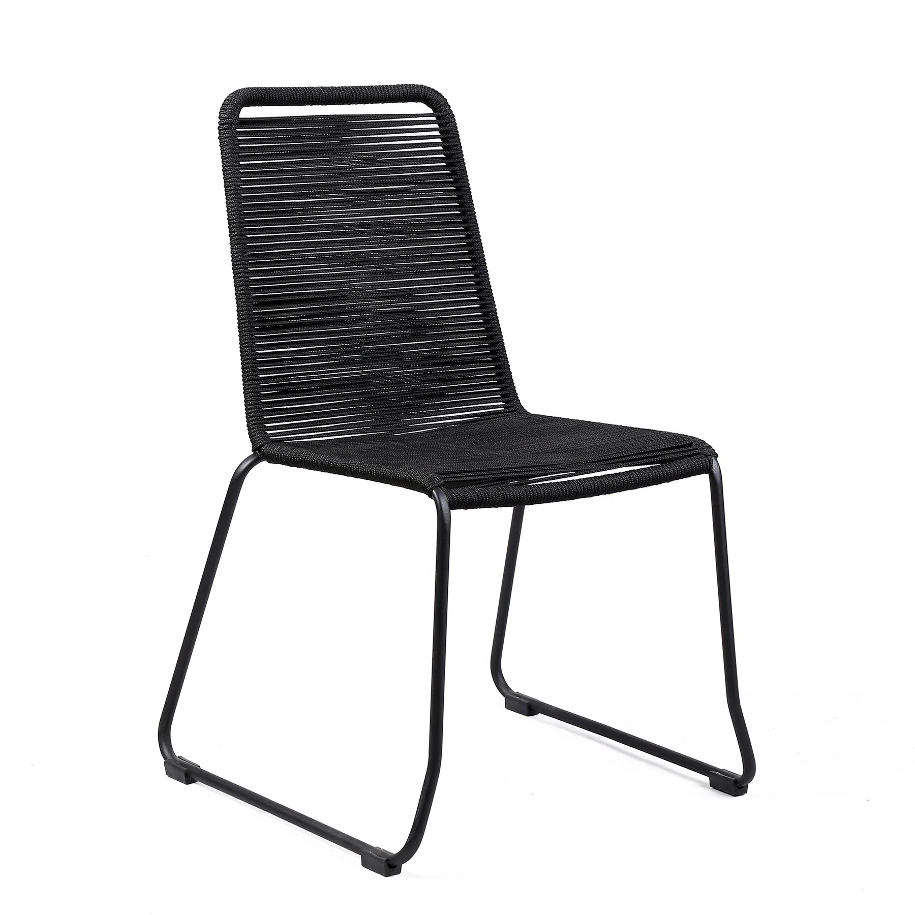Kylie and Shasta 3 Piece Outdoor Patio 36" Dining Set in Black Eucalyptus Wood and Black Rope - Image 2