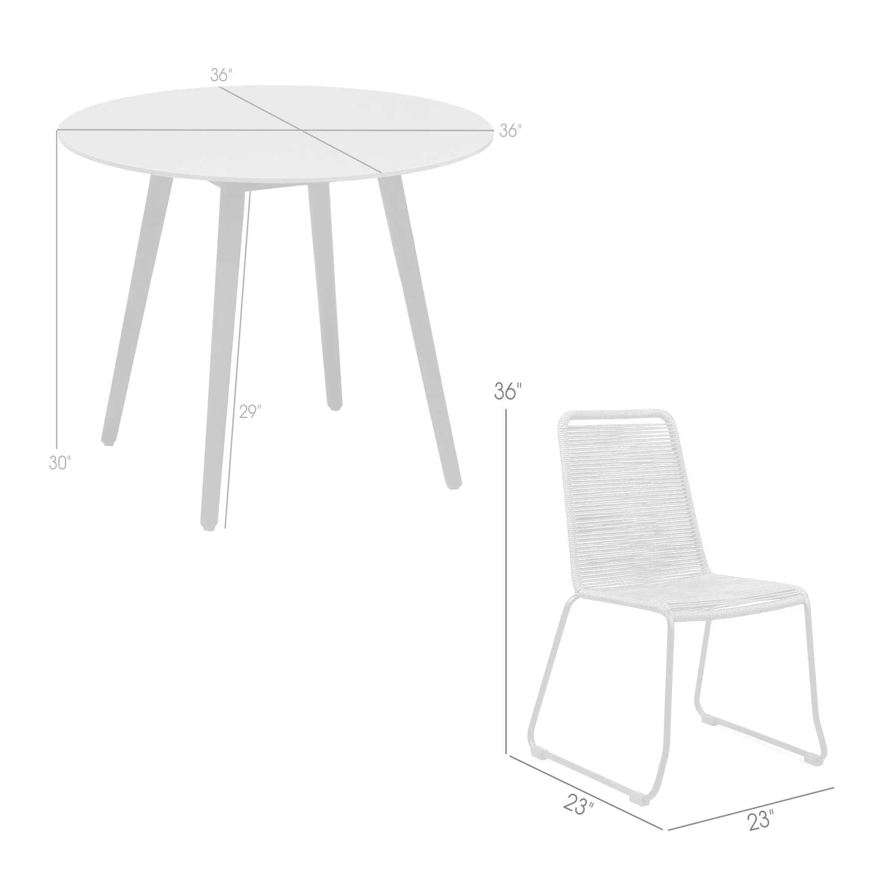 Kylie and Shasta 3 Piece Outdoor Patio 36" Dining Set in Black Eucalyptus Wood and Gray Rope - Image 13