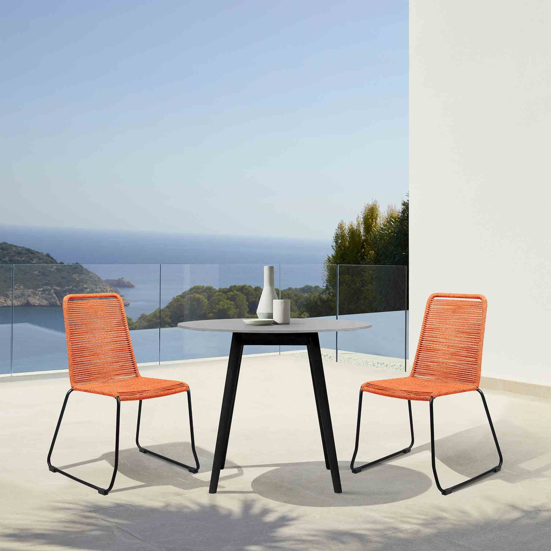 Kylie and Shasta 3 Piece Outdoor Patio 36" Dining Set in Black Eucalyptus Wood and Tangerine Rope - Image 14