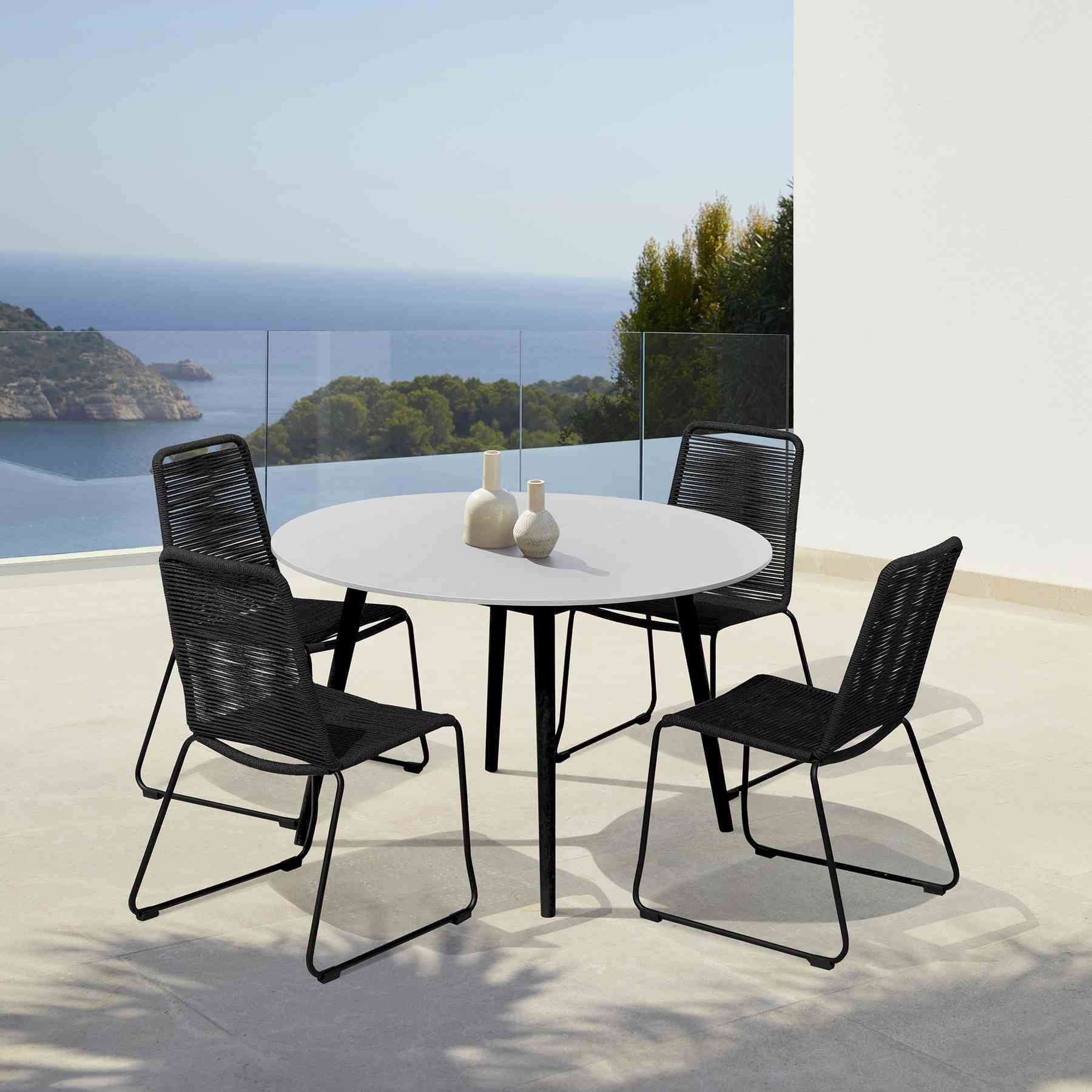 Kylie and Shasta 5 Piece Patio Outdoor Dining Set in Black Rope with Black Eucalyptus Wood - Image 14