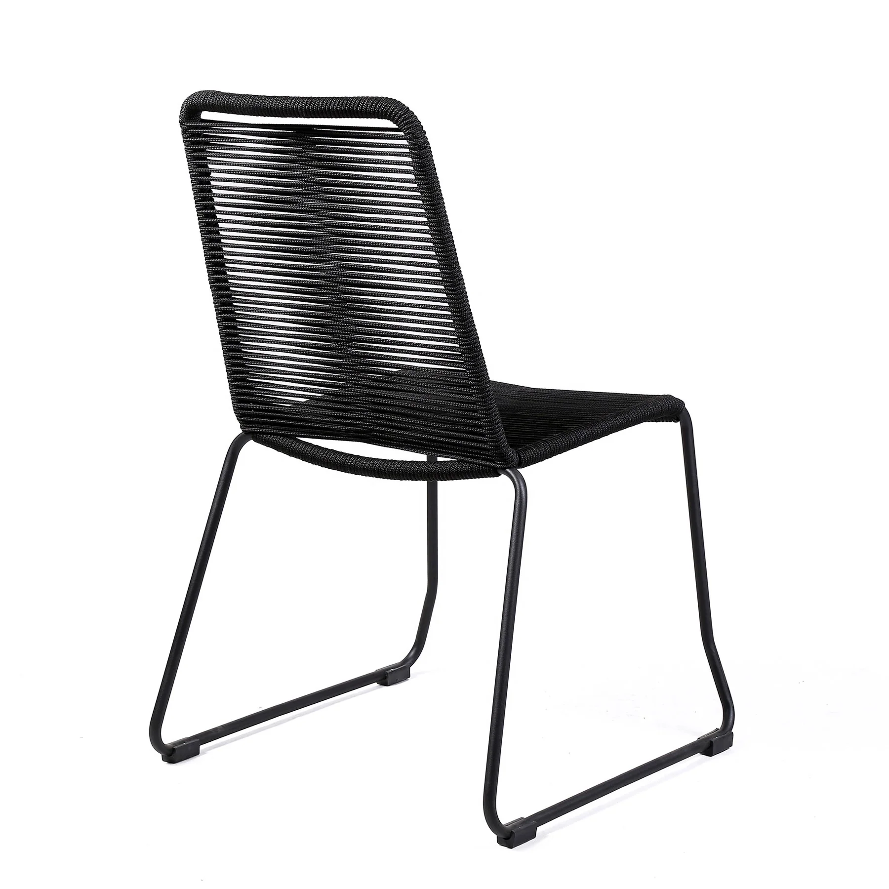 Kylie and Shasta 5 Piece Patio Outdoor Dining Set in Black Rope with Black Eucalyptus Wood - Image 3