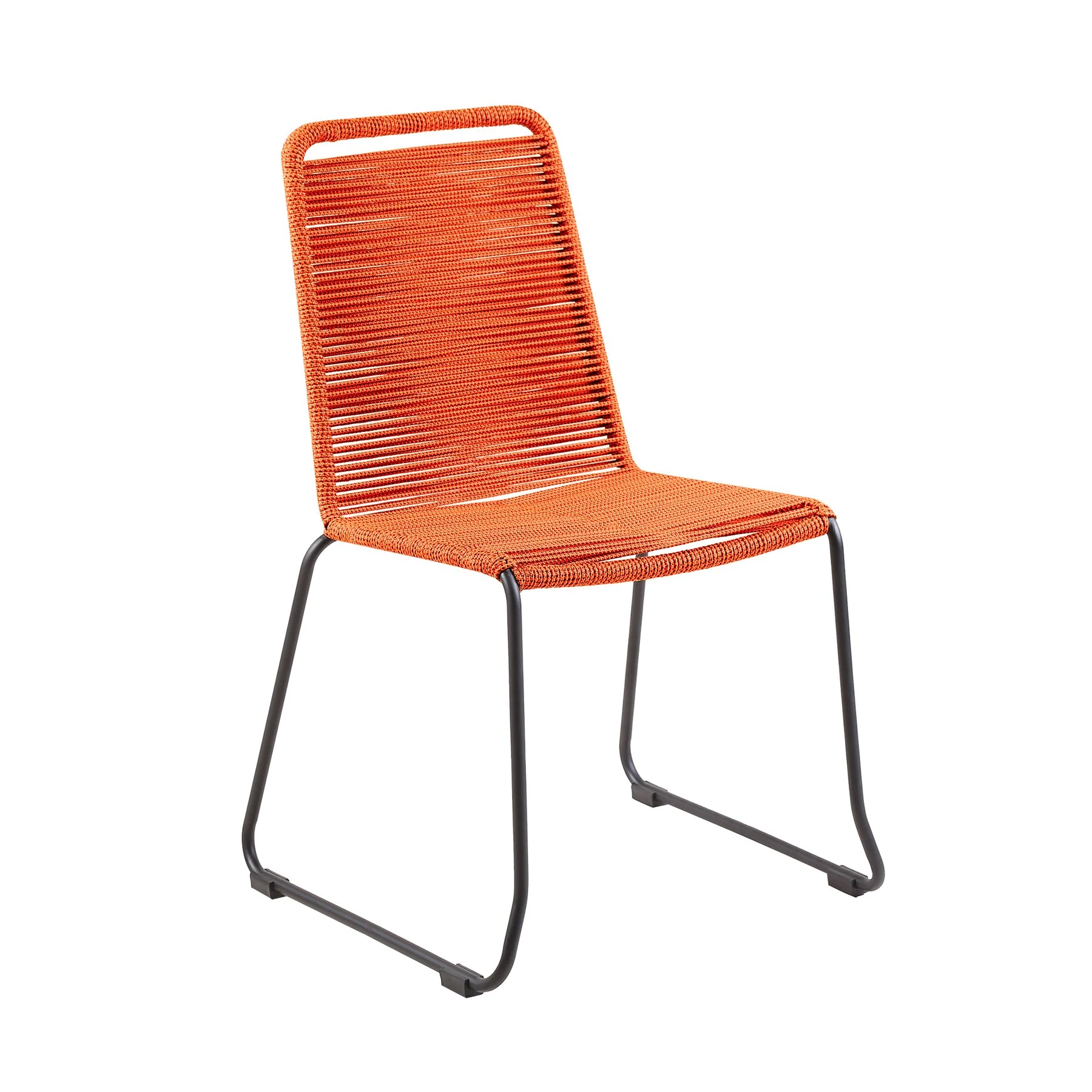 Kylie and Shasta 5 Piece Patio Outdoor Dining Set in Tangerine Rope with Black Eucalyptus Wood - Image 2
