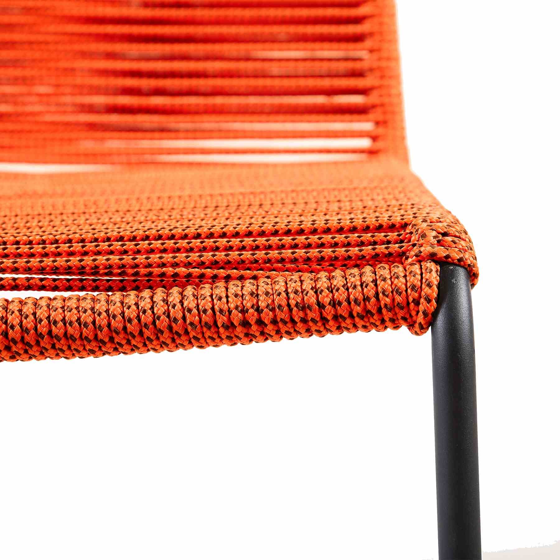 Kylie and Shasta 5 Piece Patio Outdoor Dining Set in Tangerine Rope with Black Eucalyptus Wood - Image 6