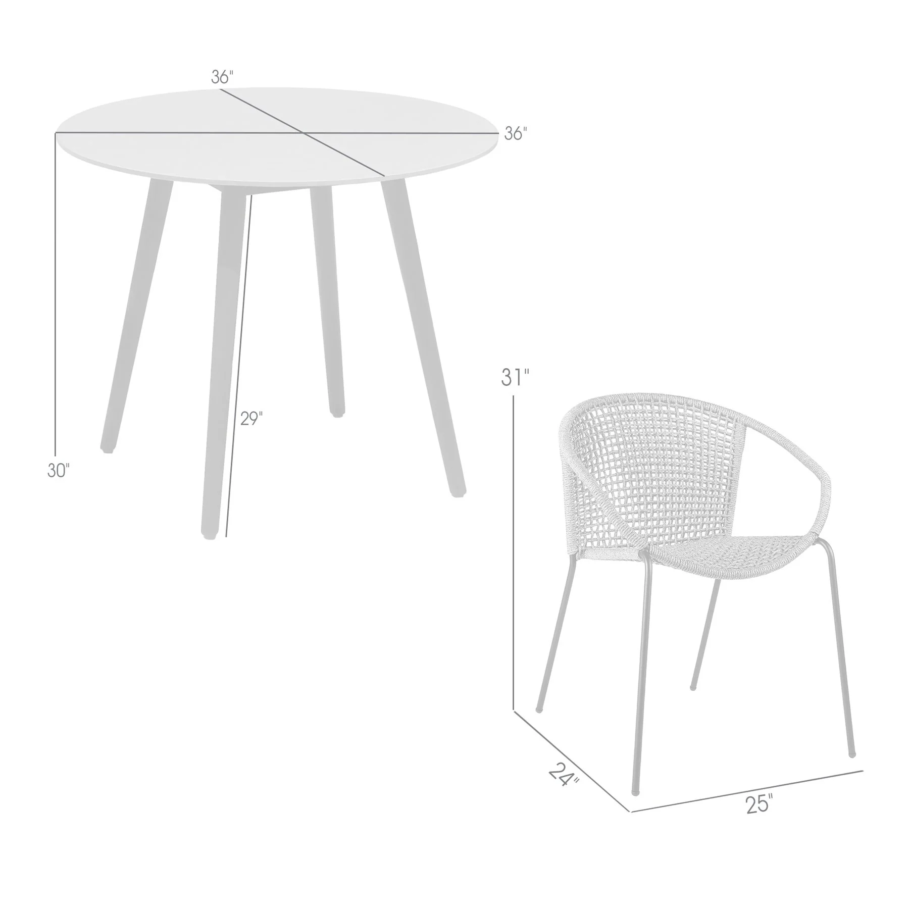 Kylie and Snack 3 Piece Outdoor Patio 36" Dining Set in Black Eucalyptus Wood and Black Rope - Image 13