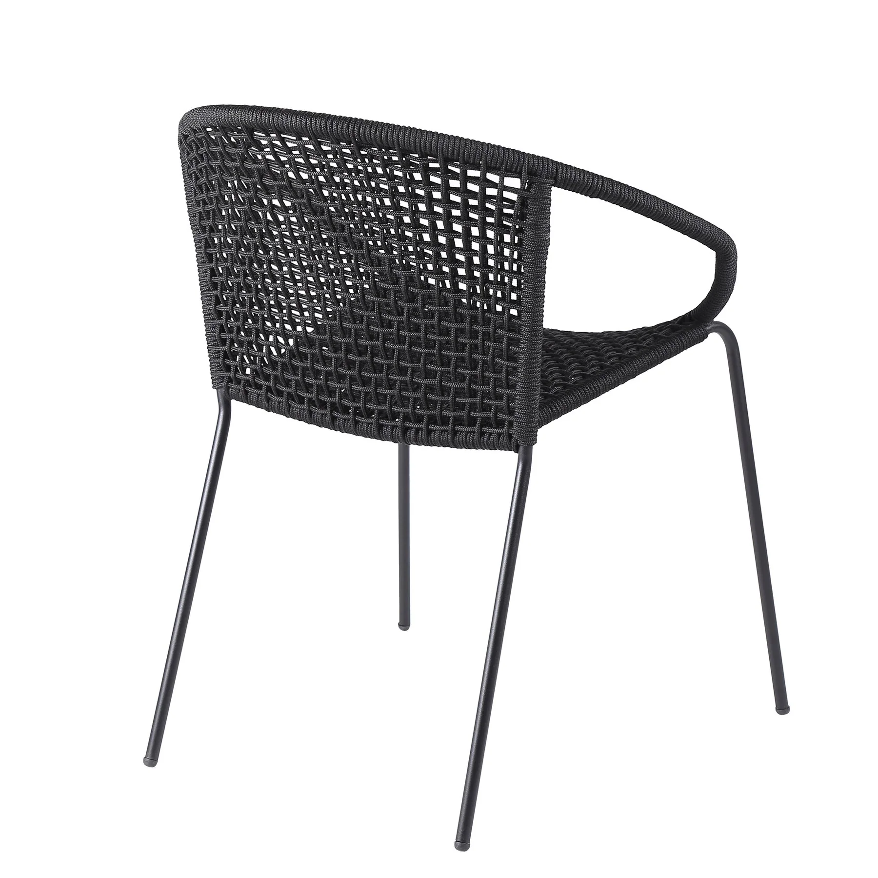 Kylie and Snack 3 Piece Outdoor Patio 36" Dining Set in Black Eucalyptus Wood and Black Rope - Image 3