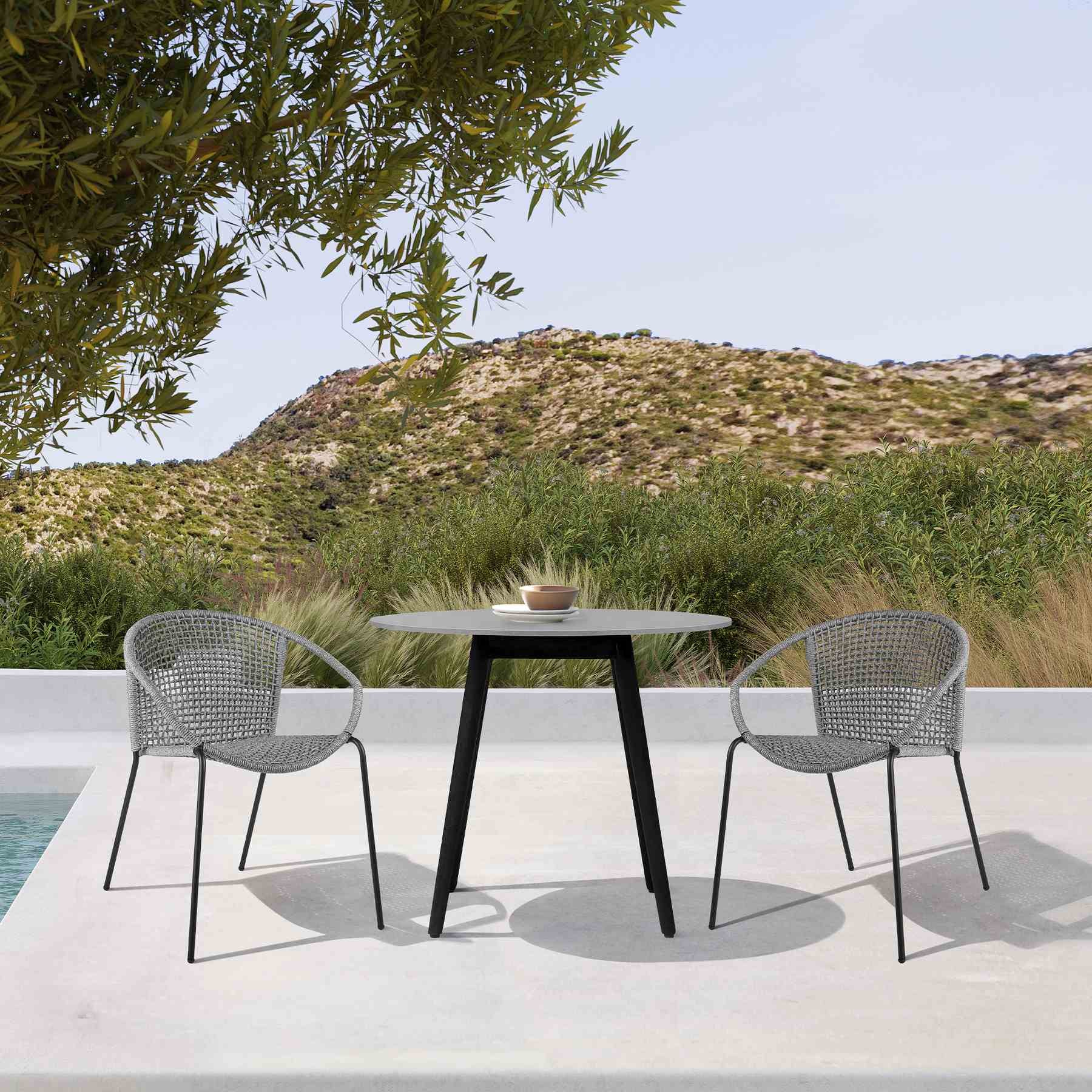 Kylie and Snack 3 Piece Outdoor Patio 36" Dining Set in Black Eucalyptus Wood and Gray Rope - Image 14