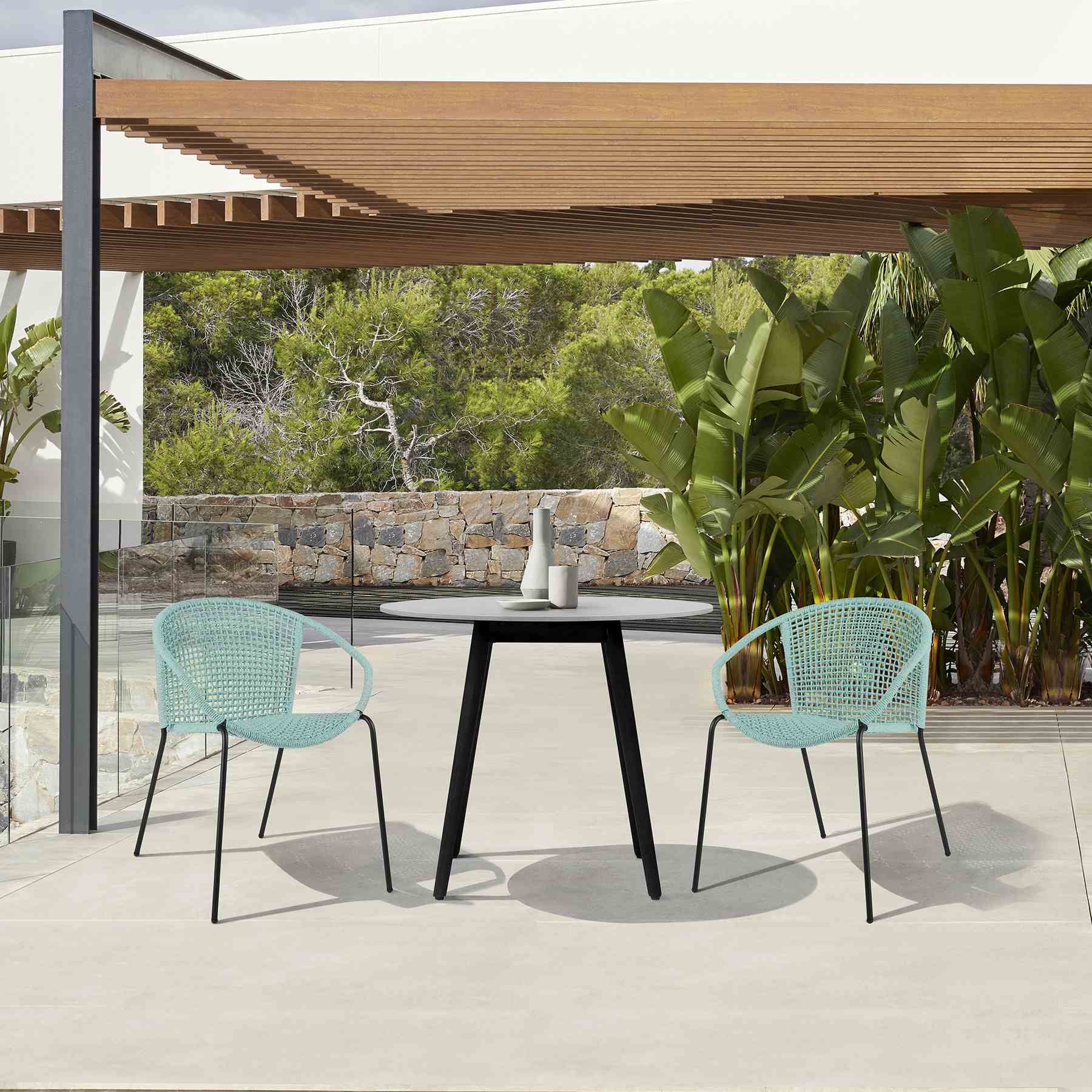 Kylie and Snack 3 Piece Outdoor Patio 36" Dining Set in Black Eucalyptus Wood and Wasabi Rope - Image 14