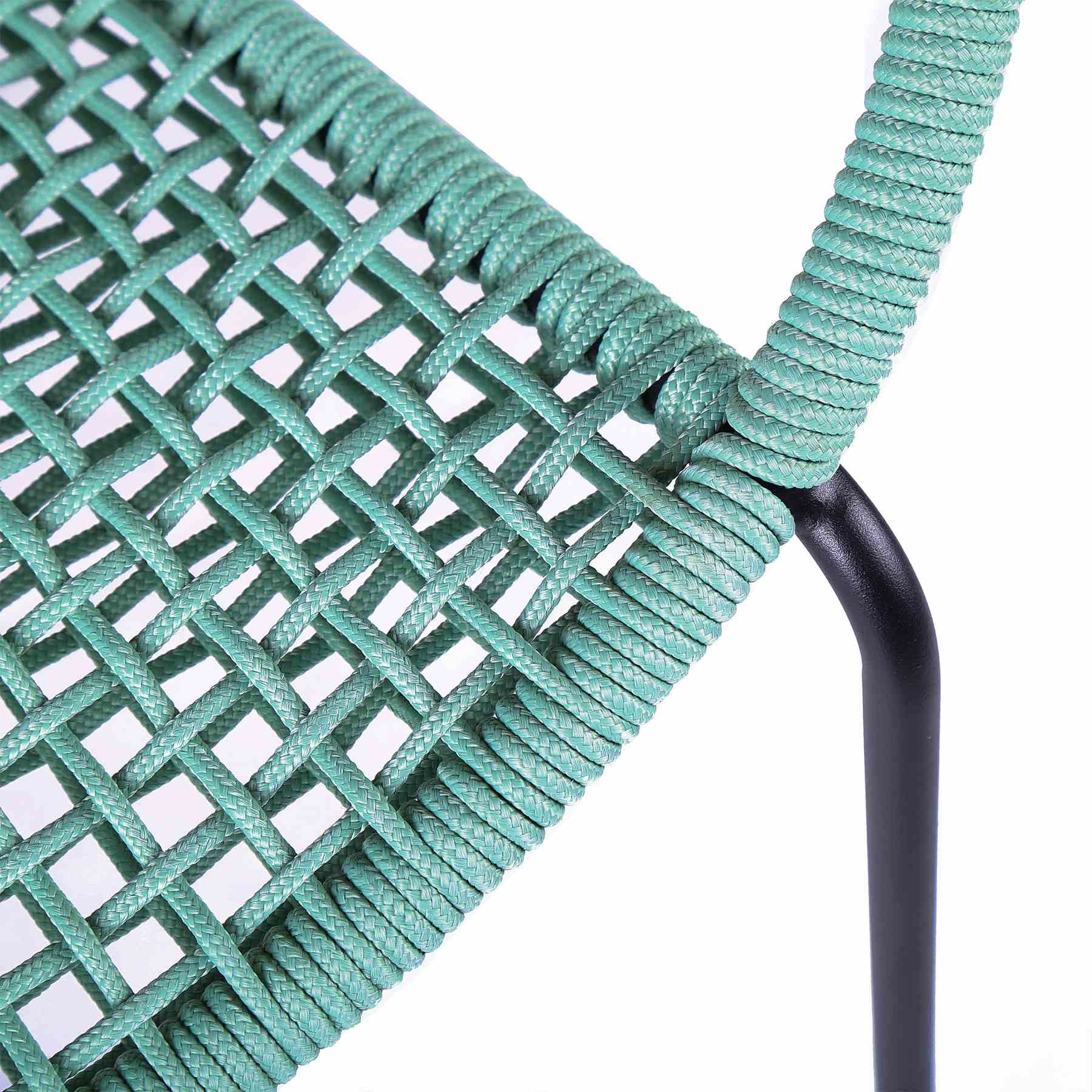 Kylie and Snack 3 Piece Outdoor Patio 36" Dining Set in Black Eucalyptus Wood and Wasabi Rope - Image 6