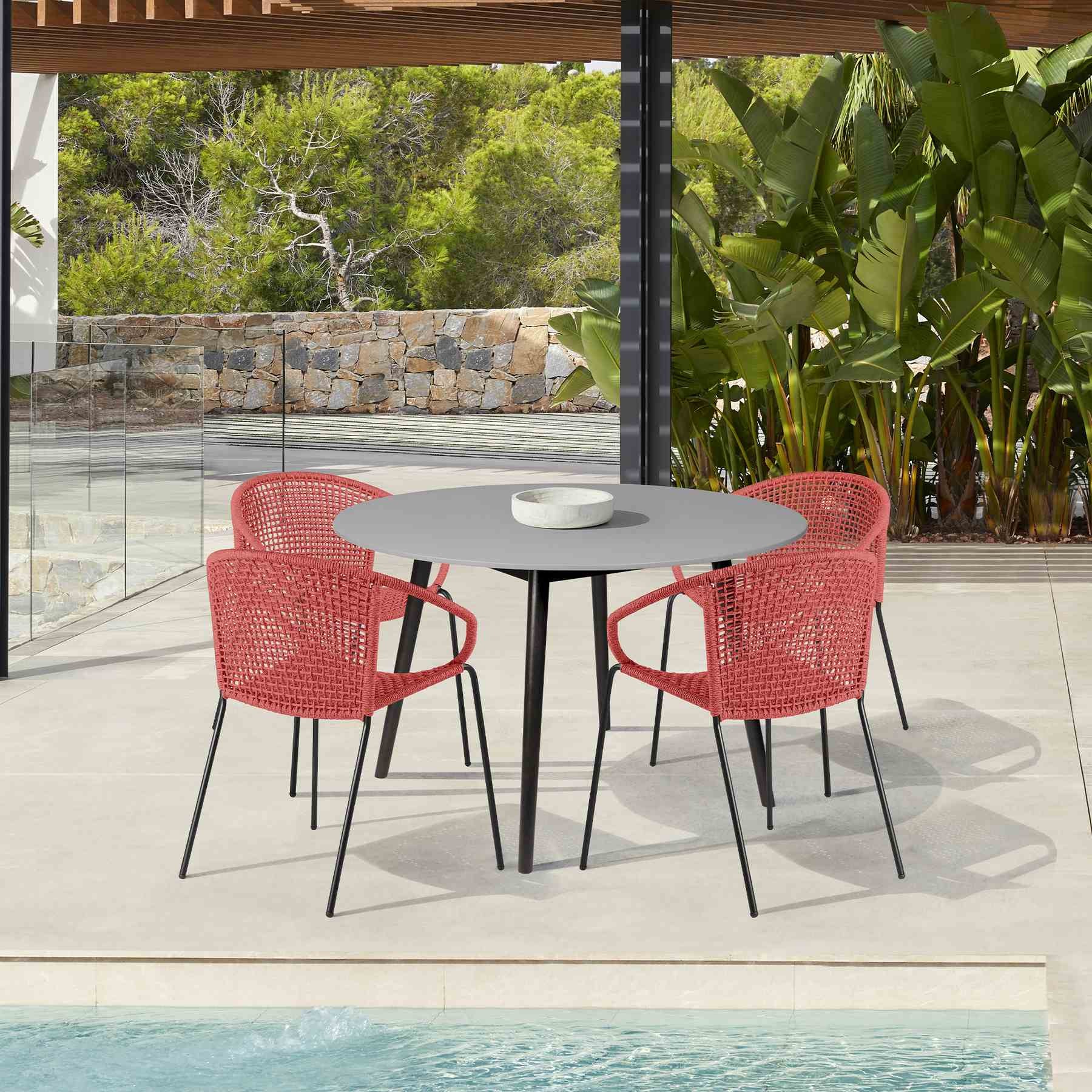 Kylie and Snack 5 Piece Outdoor Patio Dining Set in Brick Red Rope with Black Eucalyptus Wood - Image 14