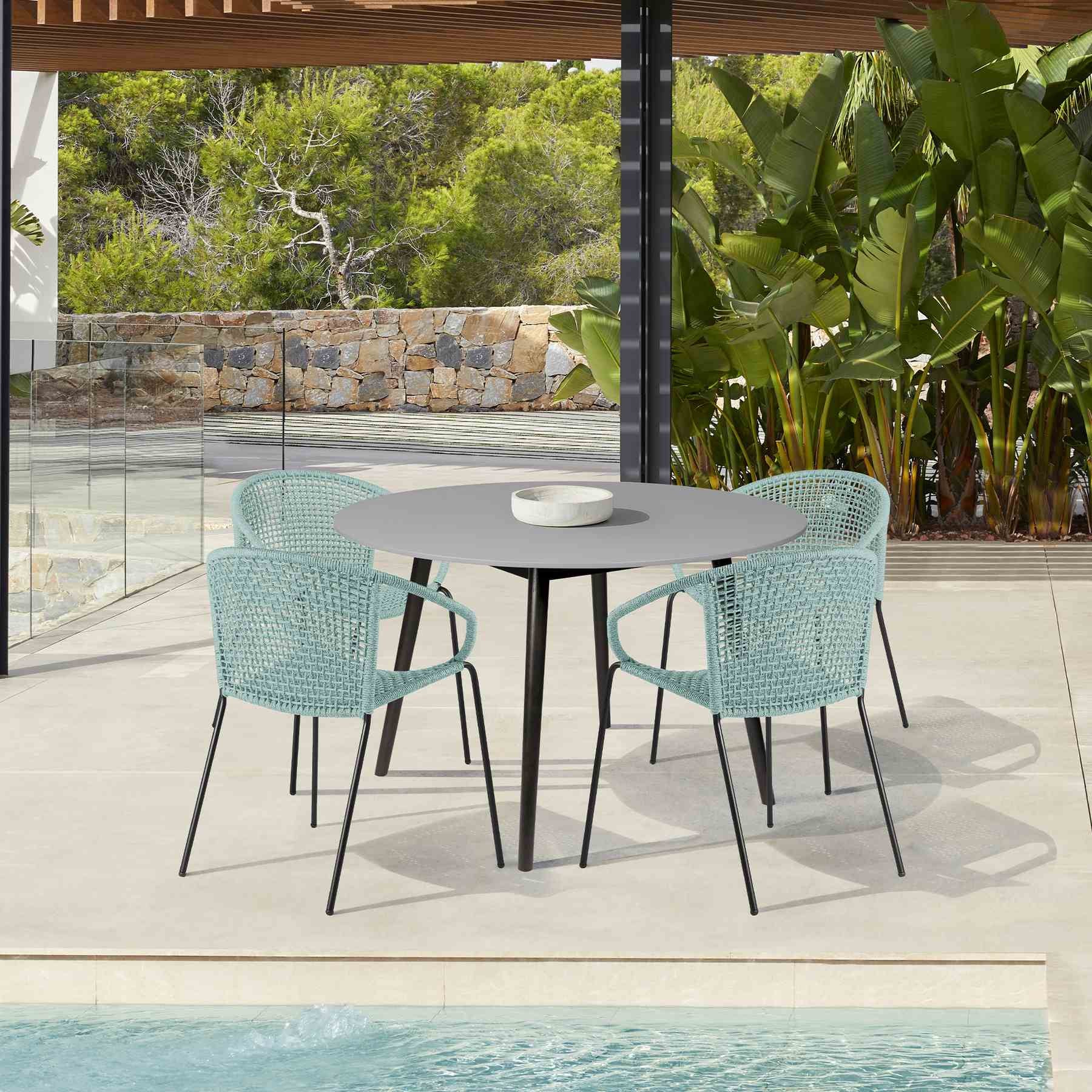 Kylie and Snack 5 Piece Outdoor Patio Dining Set in Wasabi Rope with Black Eucalyptus Wood - Image 14