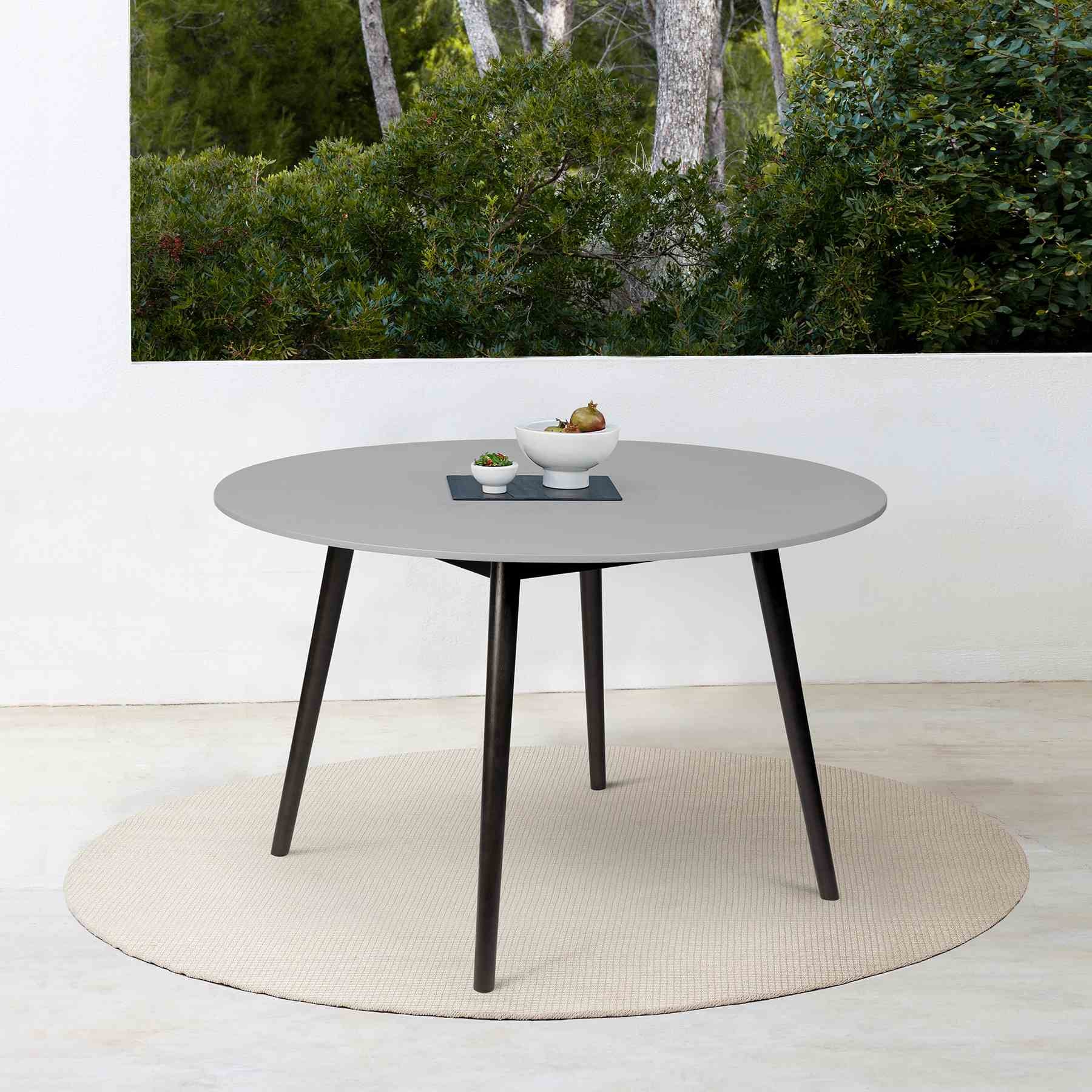 Kylie Outdoor Patio Round Dining Table in Dark Eucalyptus and Gray Stone - Image 9