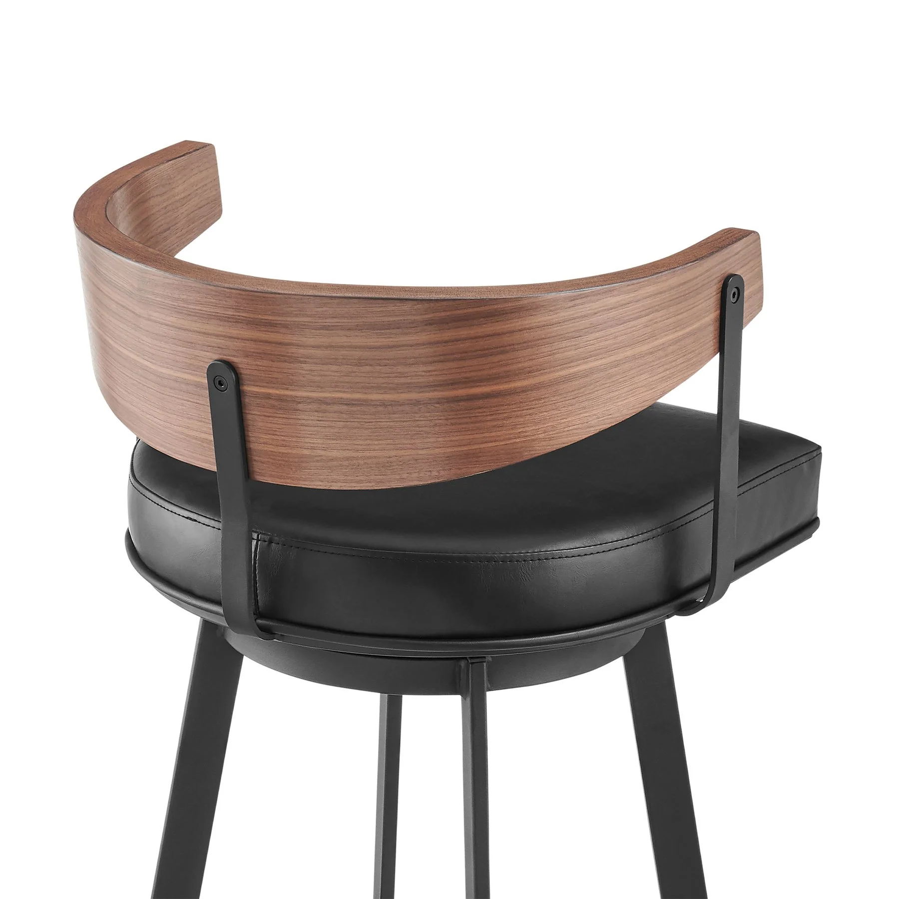 Lacey 26" Swivel Counter Stool in Black Iron with Walnut Finish and Vintage Black Faux Leather - Image 5