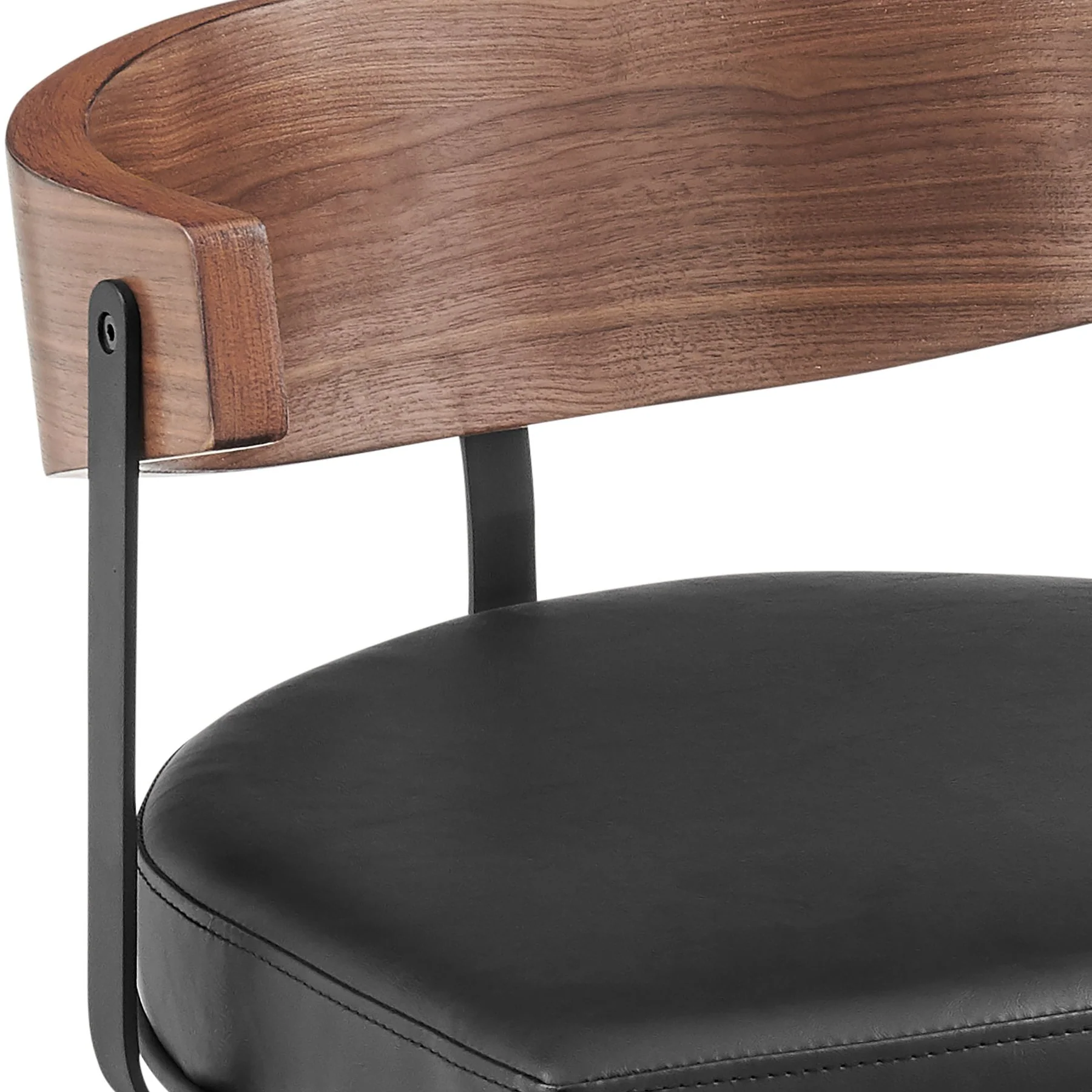 Lacey 26" Swivel Counter Stool in Black Iron with Walnut Finish and Vintage Black Faux Leather - Image 6