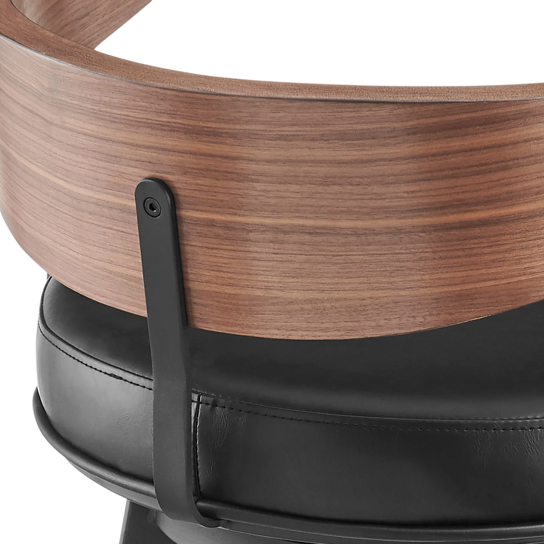 Lacey 26" Swivel Counter Stool in Black Iron with Walnut Finish and Vintage Black Faux Leather - Image 7