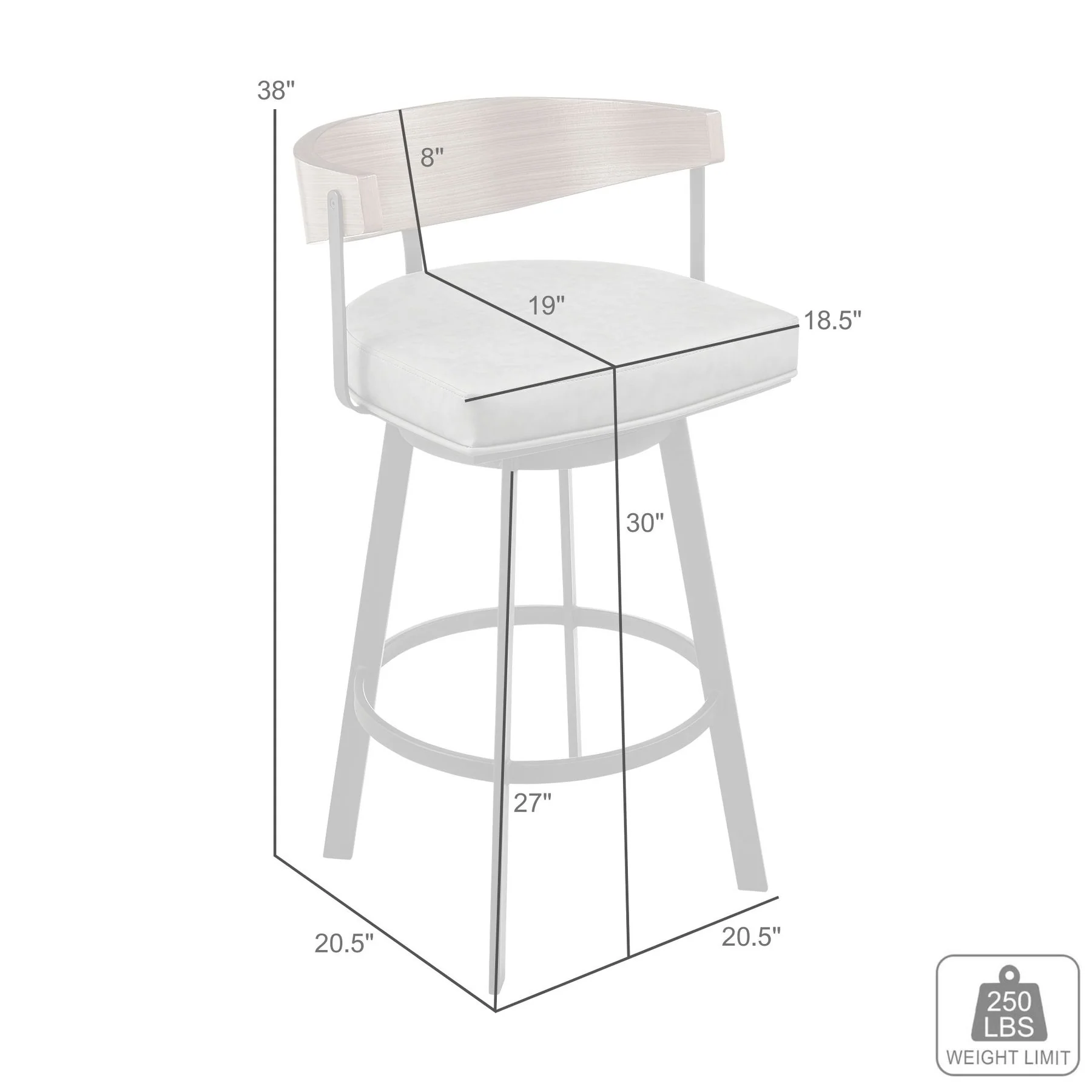 Lacey 30" Swivel Bar Stool in Black Iron with Walnut Finish and Vintage Black Faux Leather - Image 9