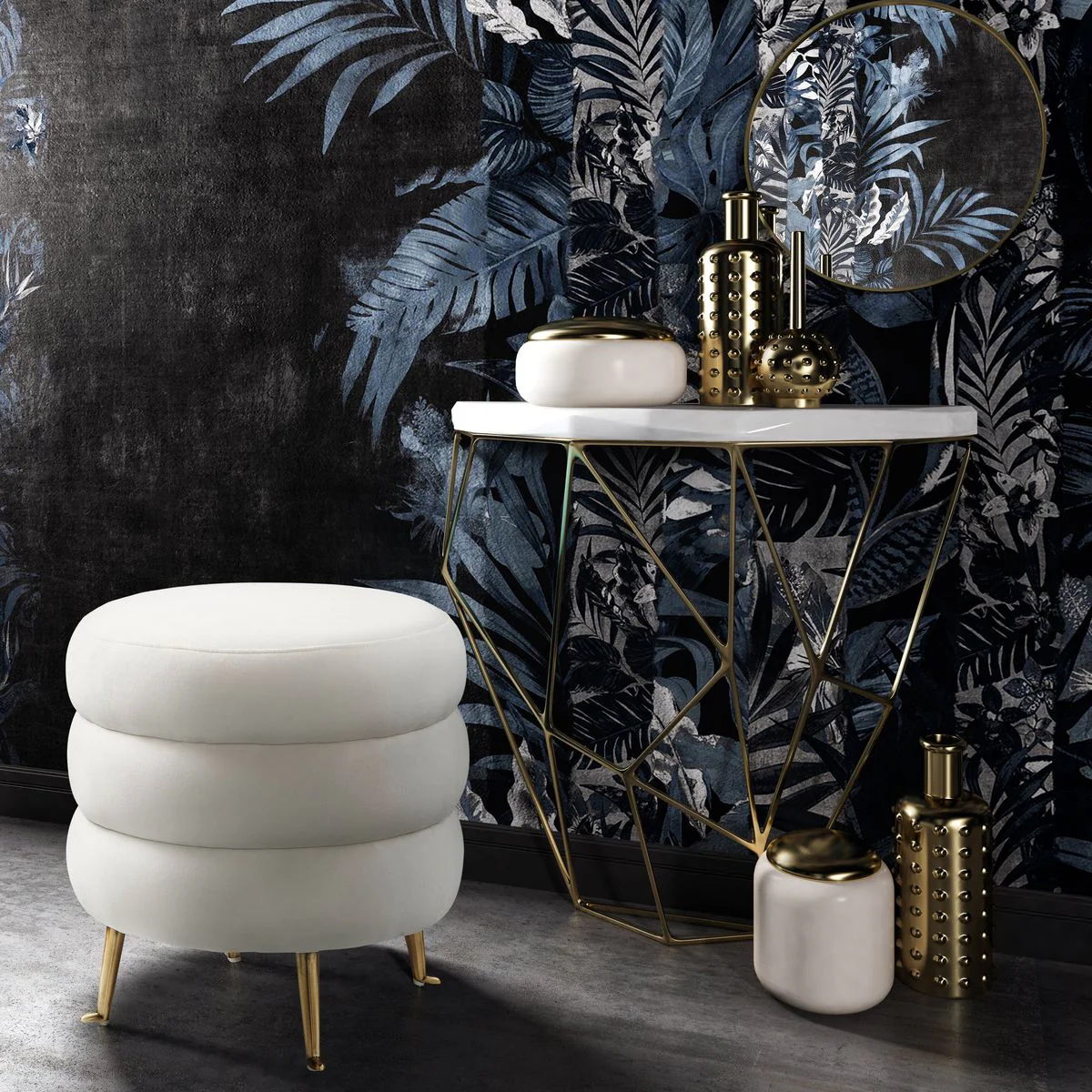 Ladder Cream Velvet Ottoman - Image 2