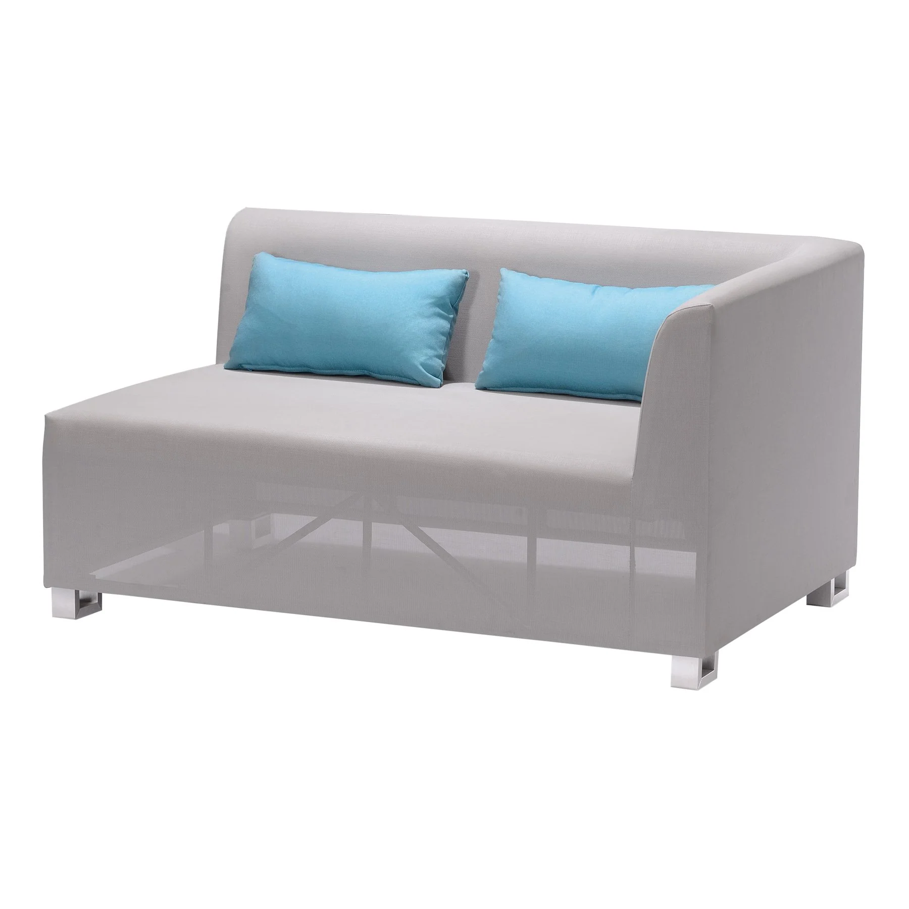 Lagoon 4 piece Outdoor Textilene Sectional Set in Taupe with Sky Blue Accent Pillows - Image 2