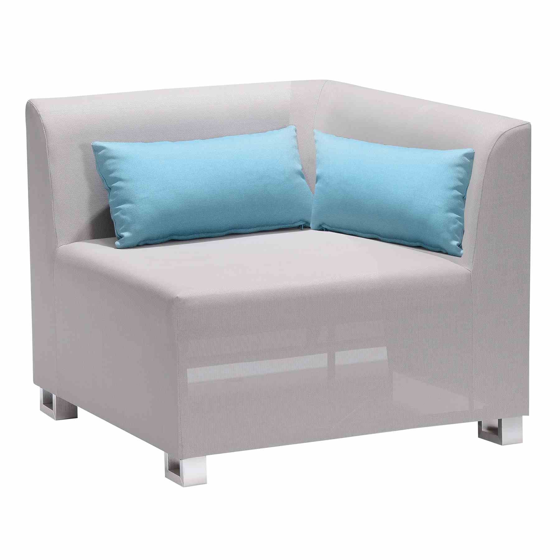 Lagoon 4 piece Outdoor Textilene Sectional Set in Taupe with Sky Blue Accent Pillows - Image 3