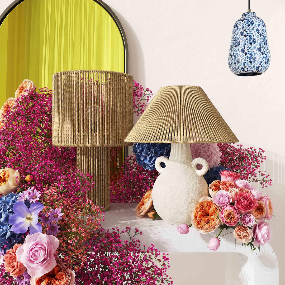 Lalit Natural & White Ceramic Table Lamp - Image 2