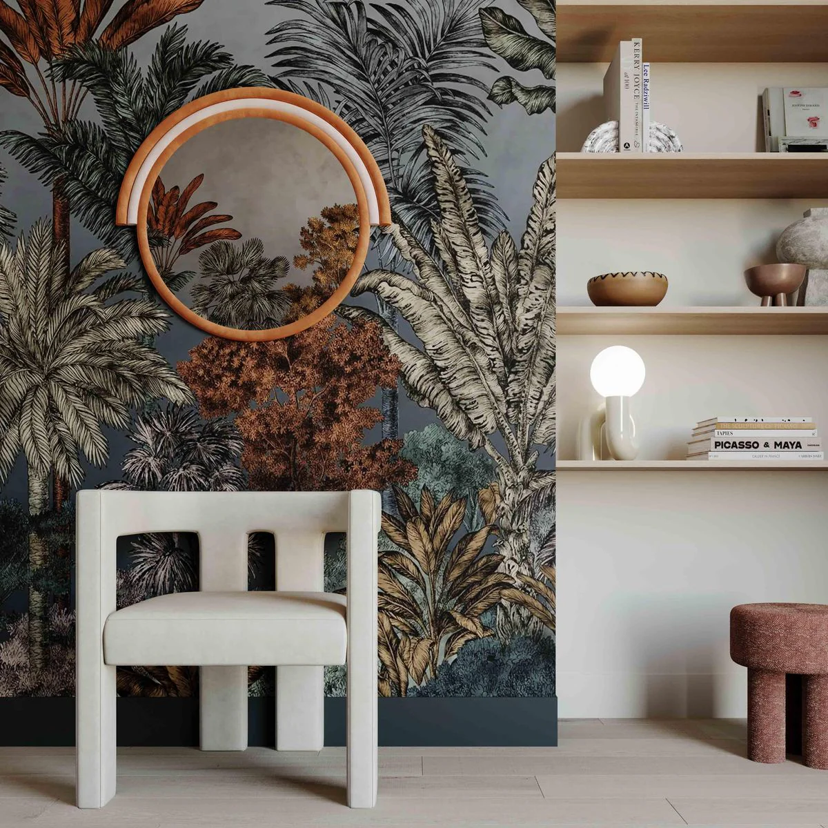 Lally Terracotta Velvet Round Wall Mirror - Image 2