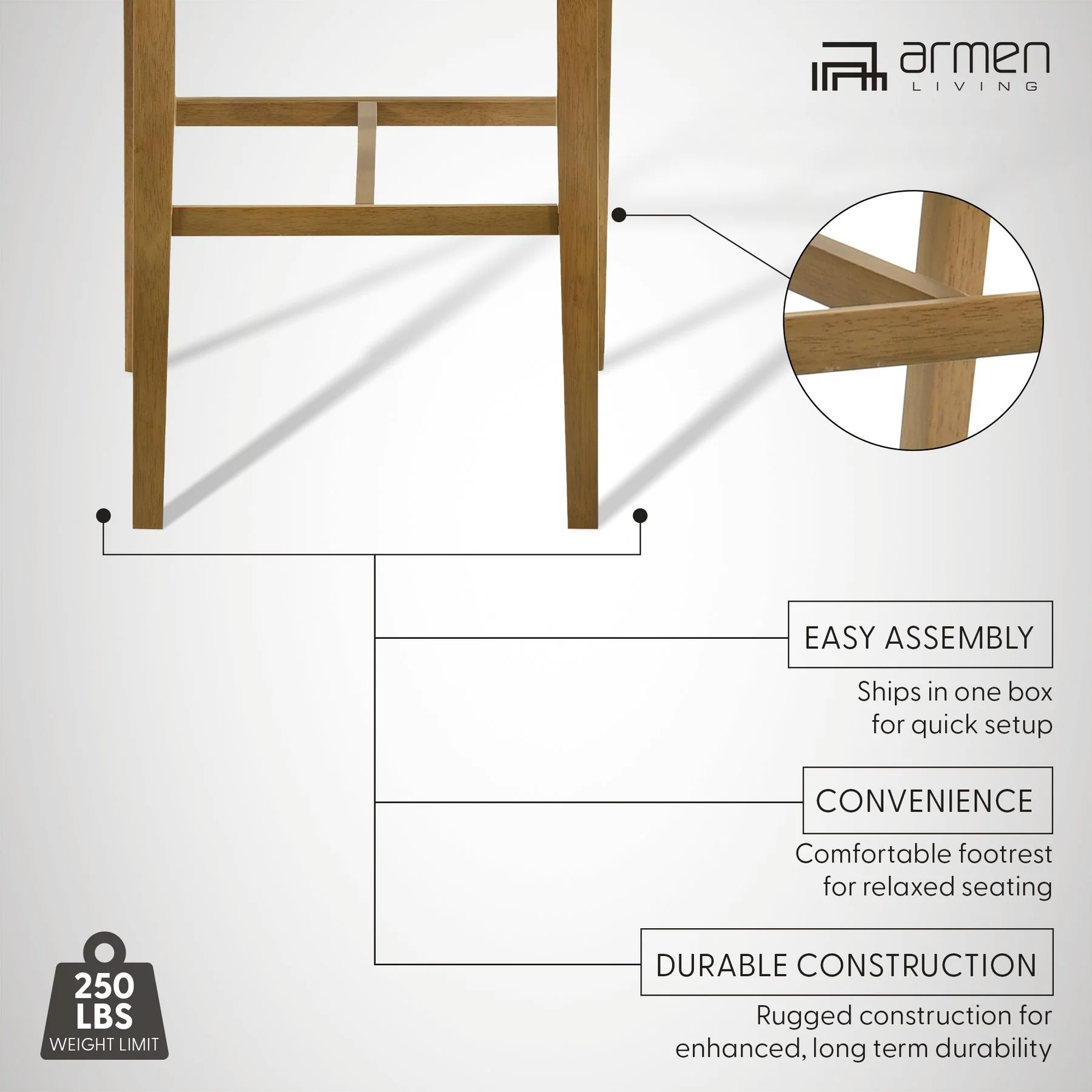Landyn 26 in. Amber Glow Counter Height Rubberwood Barstool with Grey Fabric Seat - Image 12