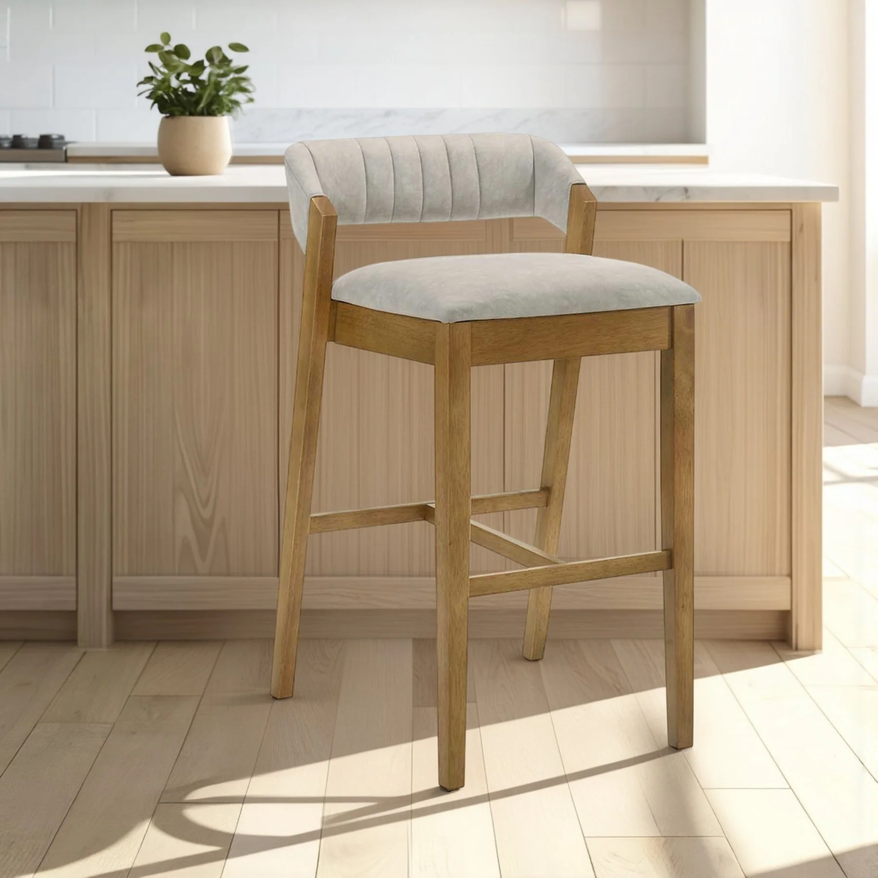 Landyn 26 in. Amber Glow Counter Height Rubberwood Barstool with Grey Fabric Seat - Image 9