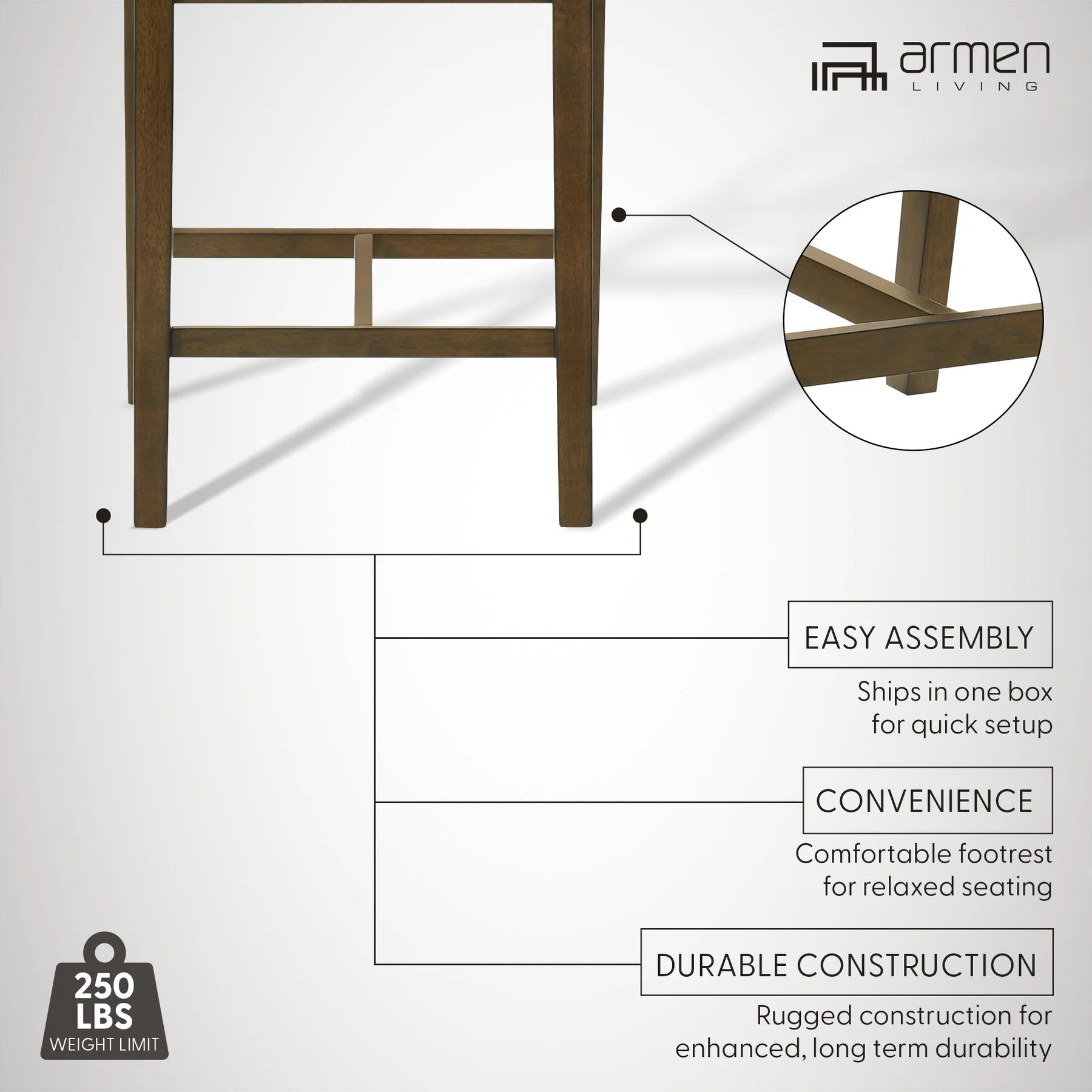 Landyn 26 in. Sepia Brown Counter Height Rubberwood Barstool with Ecru Fabric Seat - Image 12