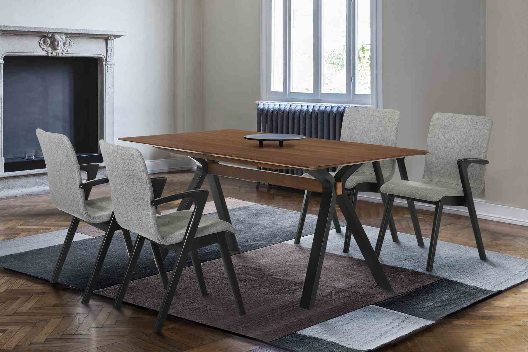 Laredo 63" Mid-Century Modern Walnut Wood Dining Table with Black Legs - Image 6
