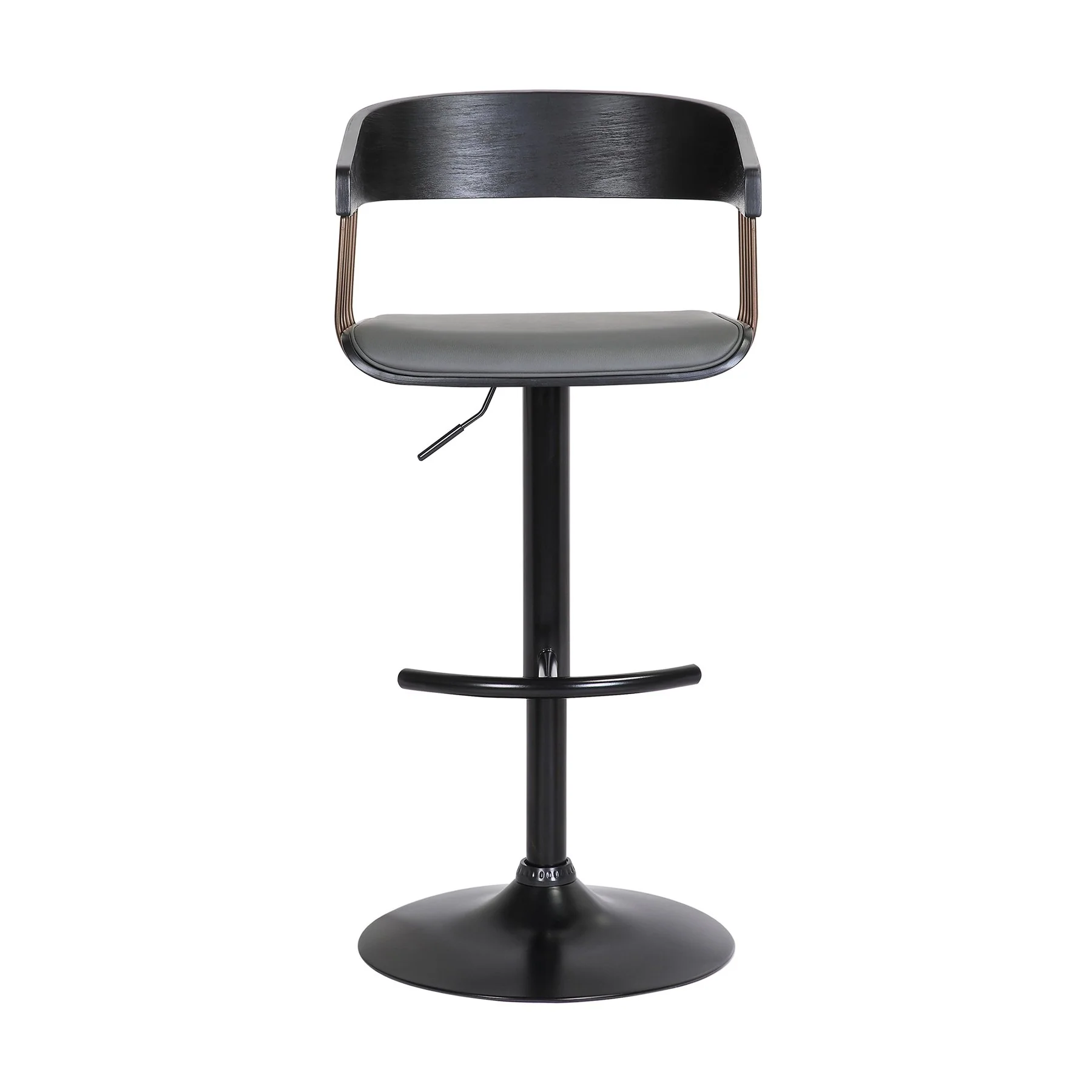 Larisa Adjustable Black Wood Bar Stool in Gray Faux Leather with Golden Bronze and Black Metal - Image 2