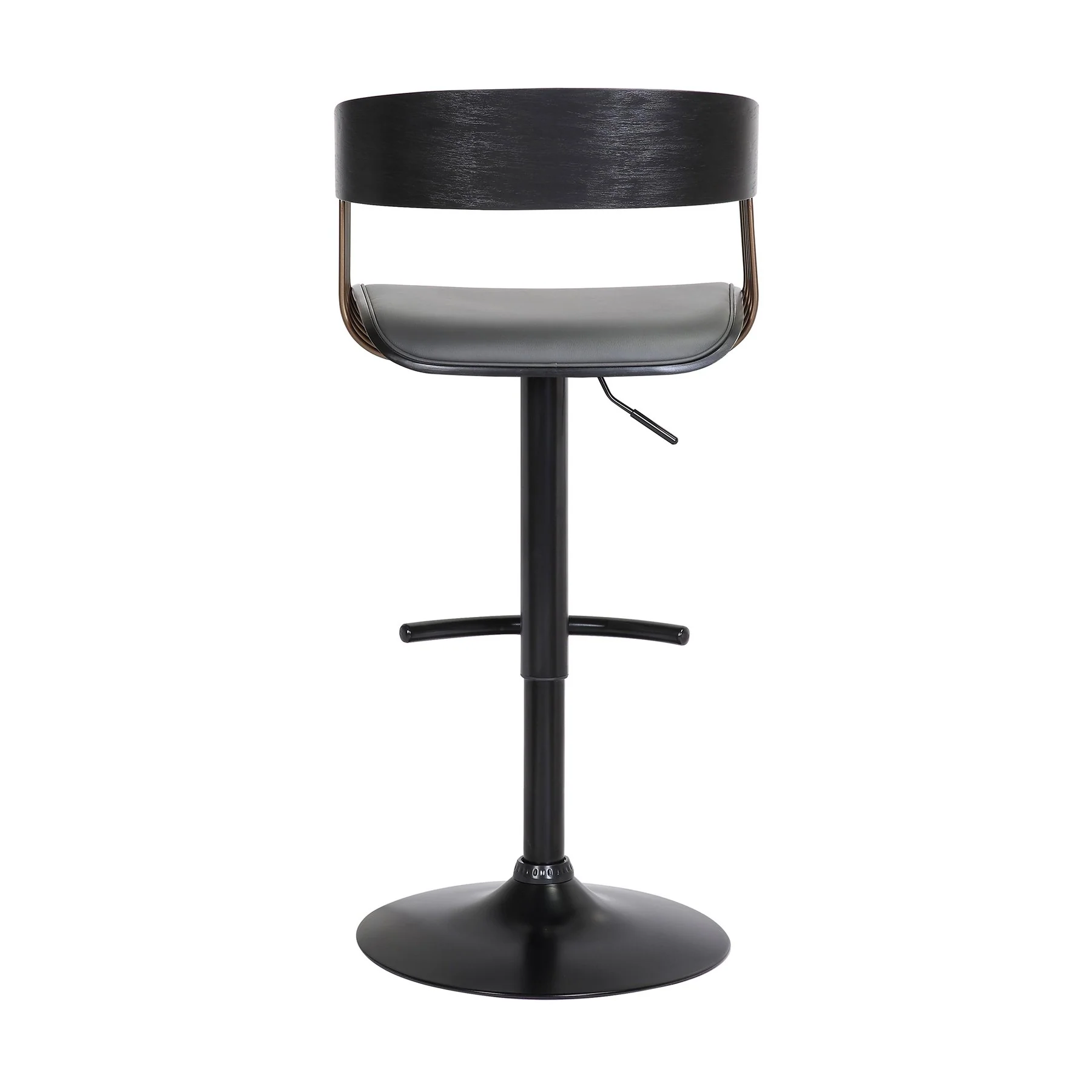 Larisa Adjustable Black Wood Bar Stool in Gray Faux Leather with Golden Bronze and Black Metal - Image 5